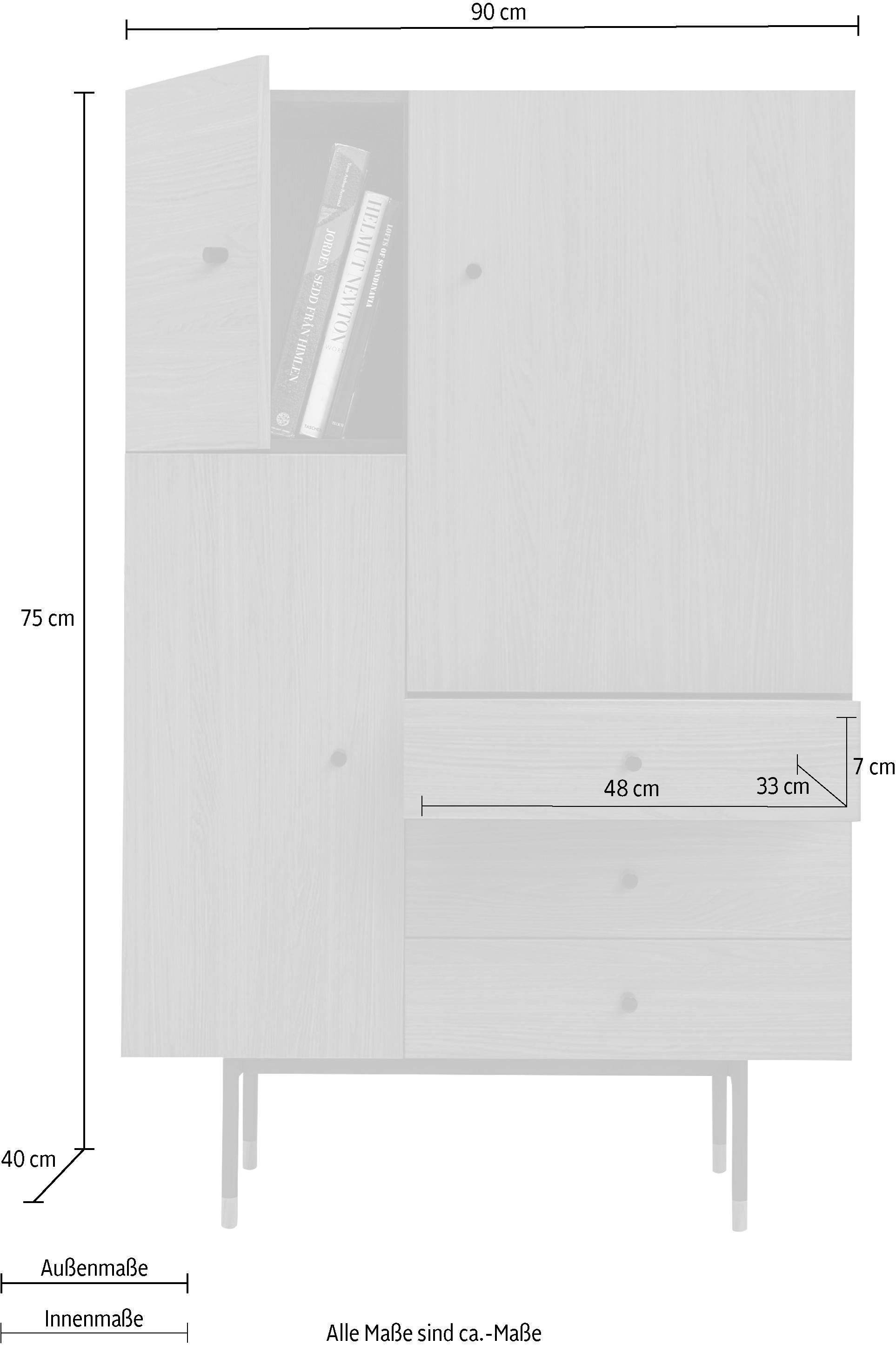 Woodman Highboard »Daniel«, Stauraumschrank mit Holzfurnier aus Walnussbaum, Breite 90 cm