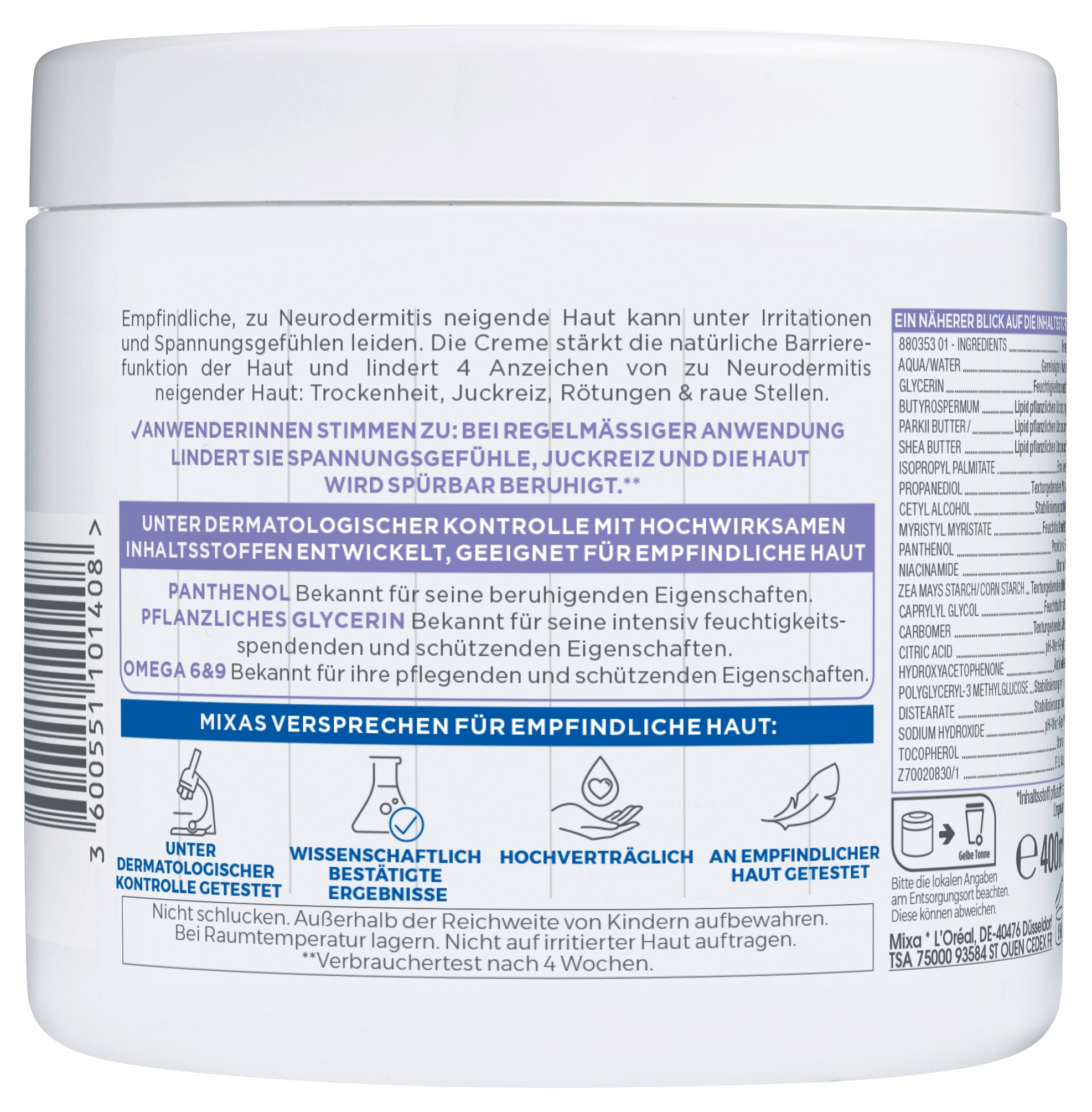 Mixa Körpercreme »MIXA PANTHENOL COMFORT HAUTBERUHIGENDE CREME« sanfte Pflege, hilft bei zu Neurodermitis neigender Haut, fettet nicht