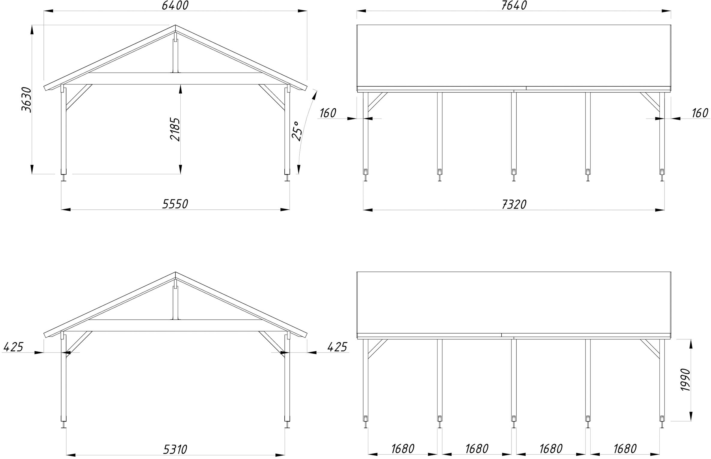 Palmako Doppelcarport »Robert« Massivholz 531 cm transparent
