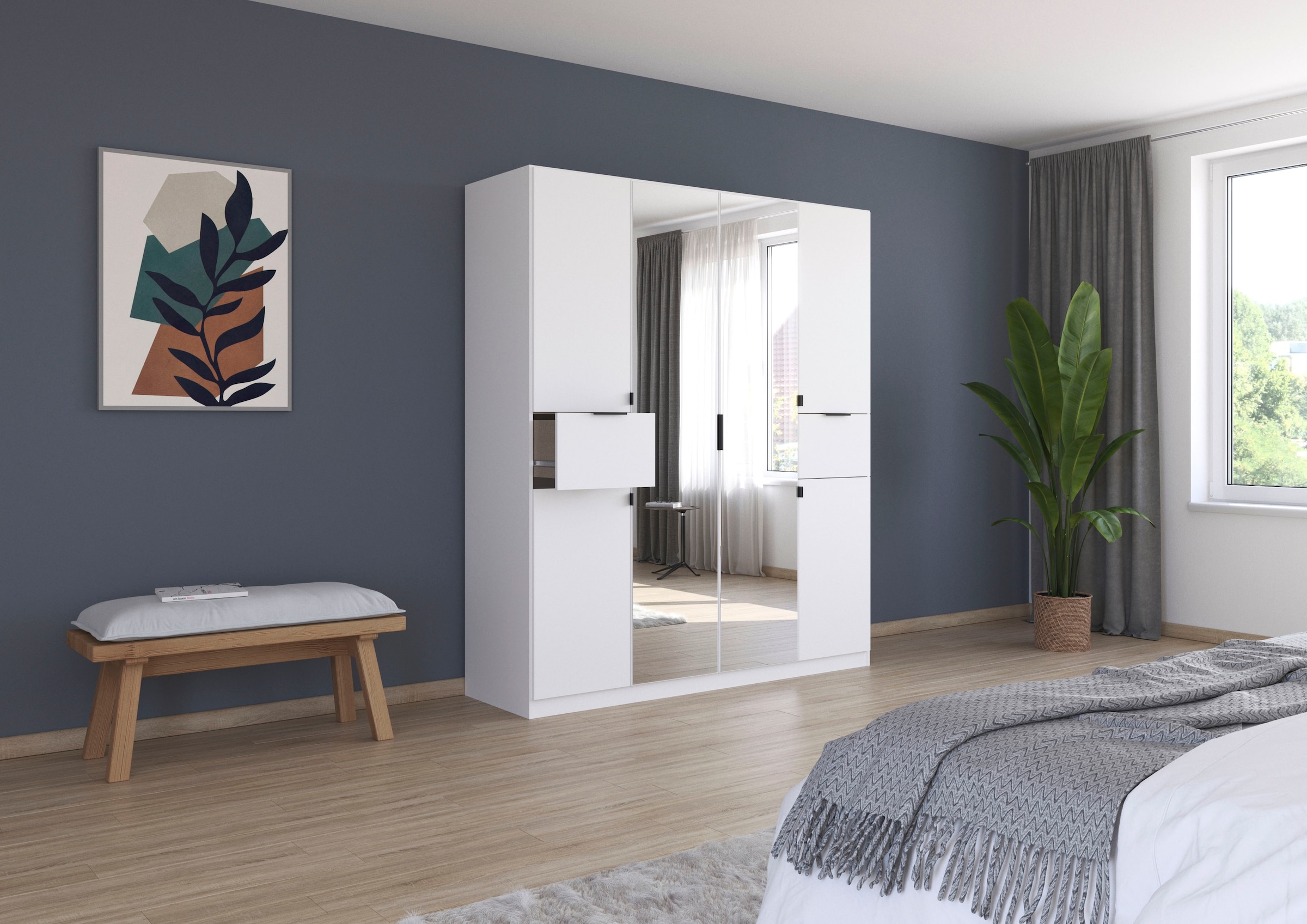 rauch Drehtürenschrank »Kleiderschrank Schrank Garderobe Wäscheschrank TICAO« Schubladen in der Höhe variabel positionierbar,  mit 2 geräumigen Schubladen, viel Stauraum MADE IN GERMANY