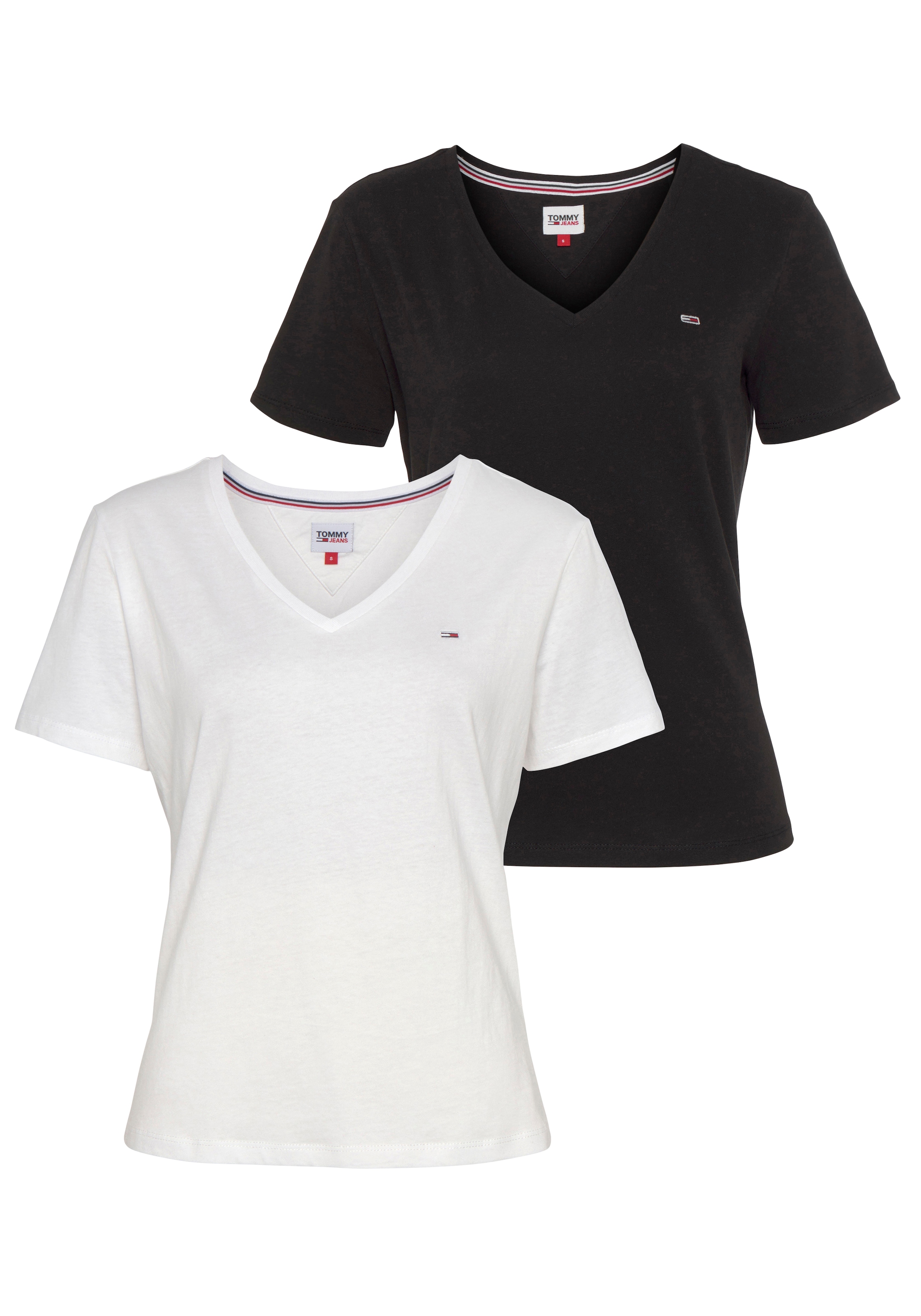 Tommy Jeans V-Shirt "TJW 2PACK SLIM SOFT V NECK TEE", in Basic Optik mit Tommy Jeans Markenlabel