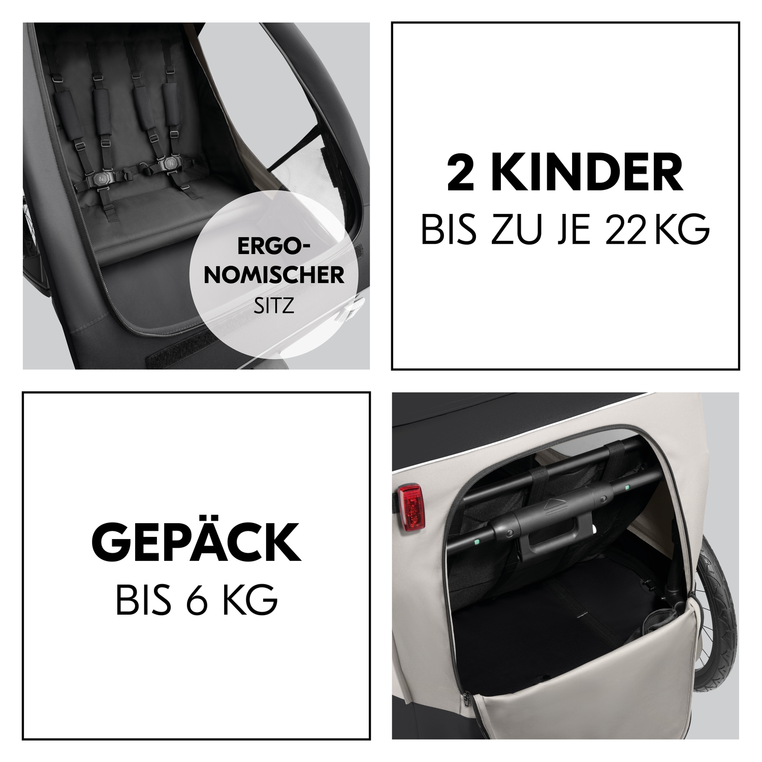 Hauck Fahrradkinderanhänger »2in1 Bike Trailer und Buggy Dryk Duo Plus, black«, für 2 Kinder; inklusive Deichsel