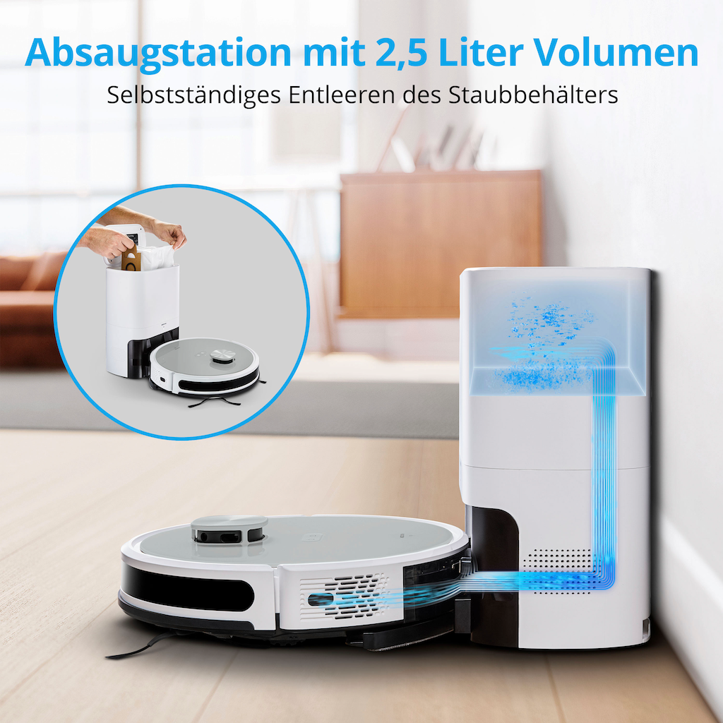 Medion® Nass-Trocken-Saugroboter »Saug- und Wischroboter mit Absaugstation (X21 SW),«, App Steuerung und automatische Entleerung