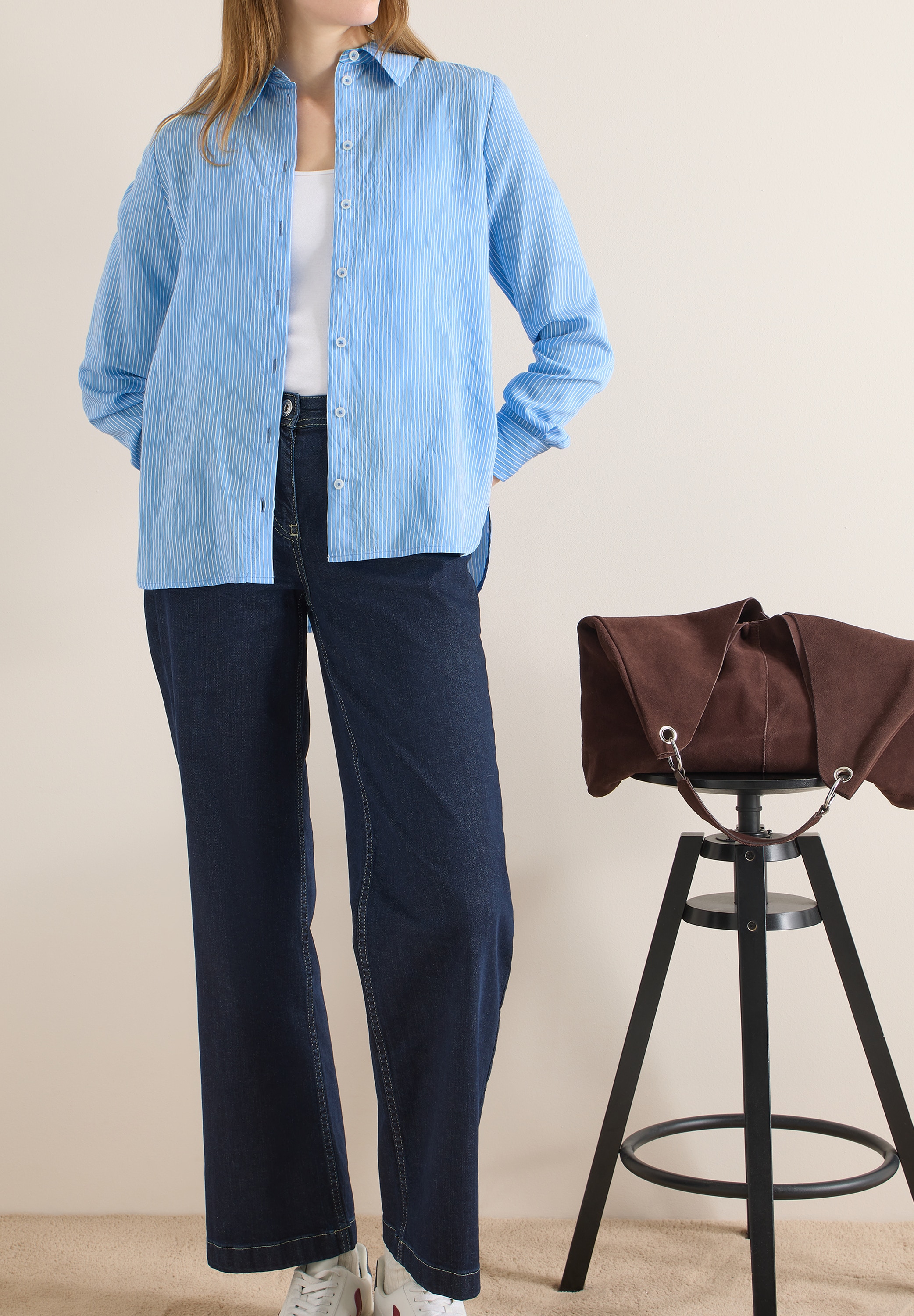 Cecil Langarmbluse mit gestreiftem Seersucker-Look