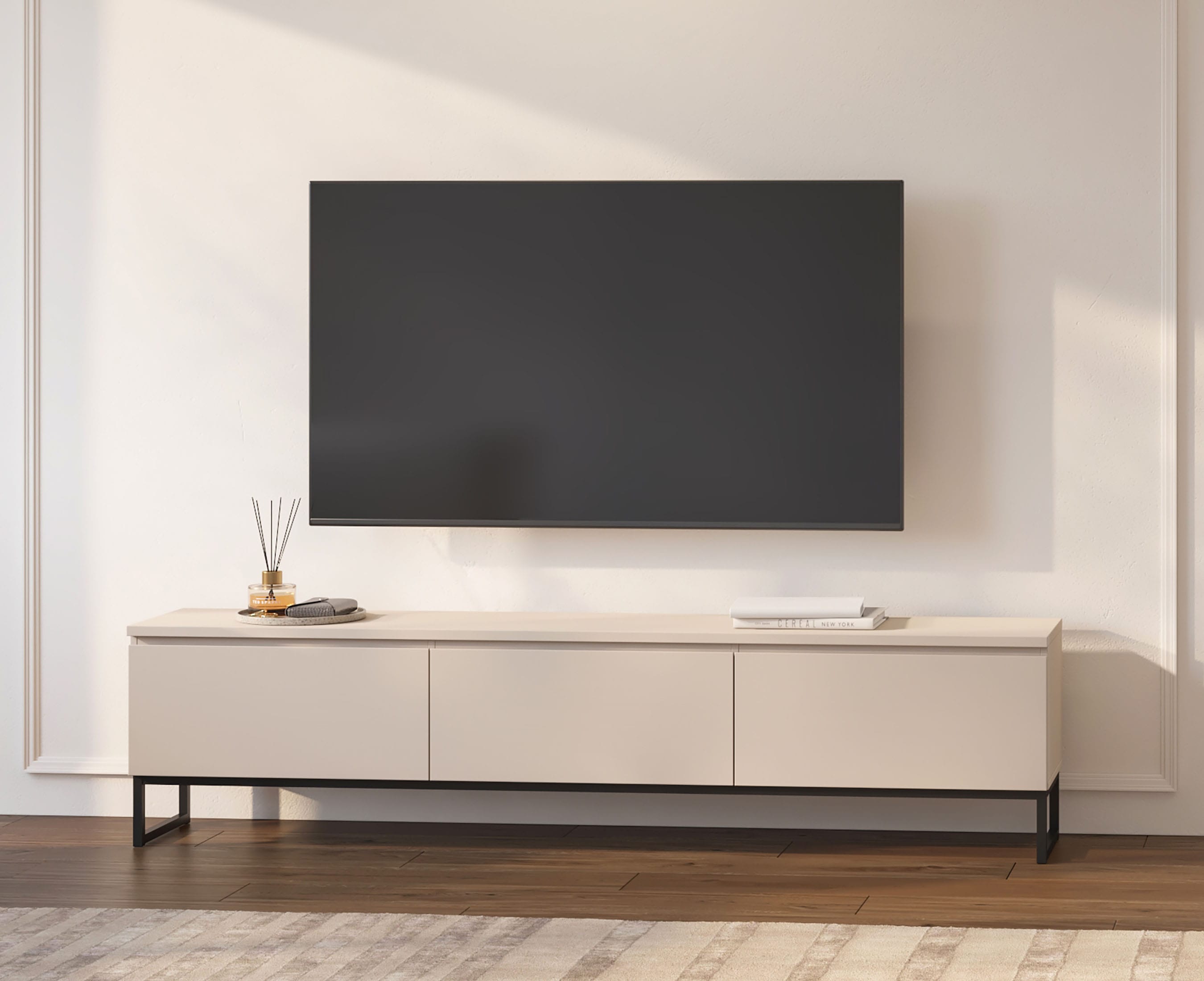 OTTO home Lowboard "Modo II, Breite 200 cm, modernes griffloses Lowboard 3 Klappen" TV-Kommode mit viel Stauraum, Metallkufen