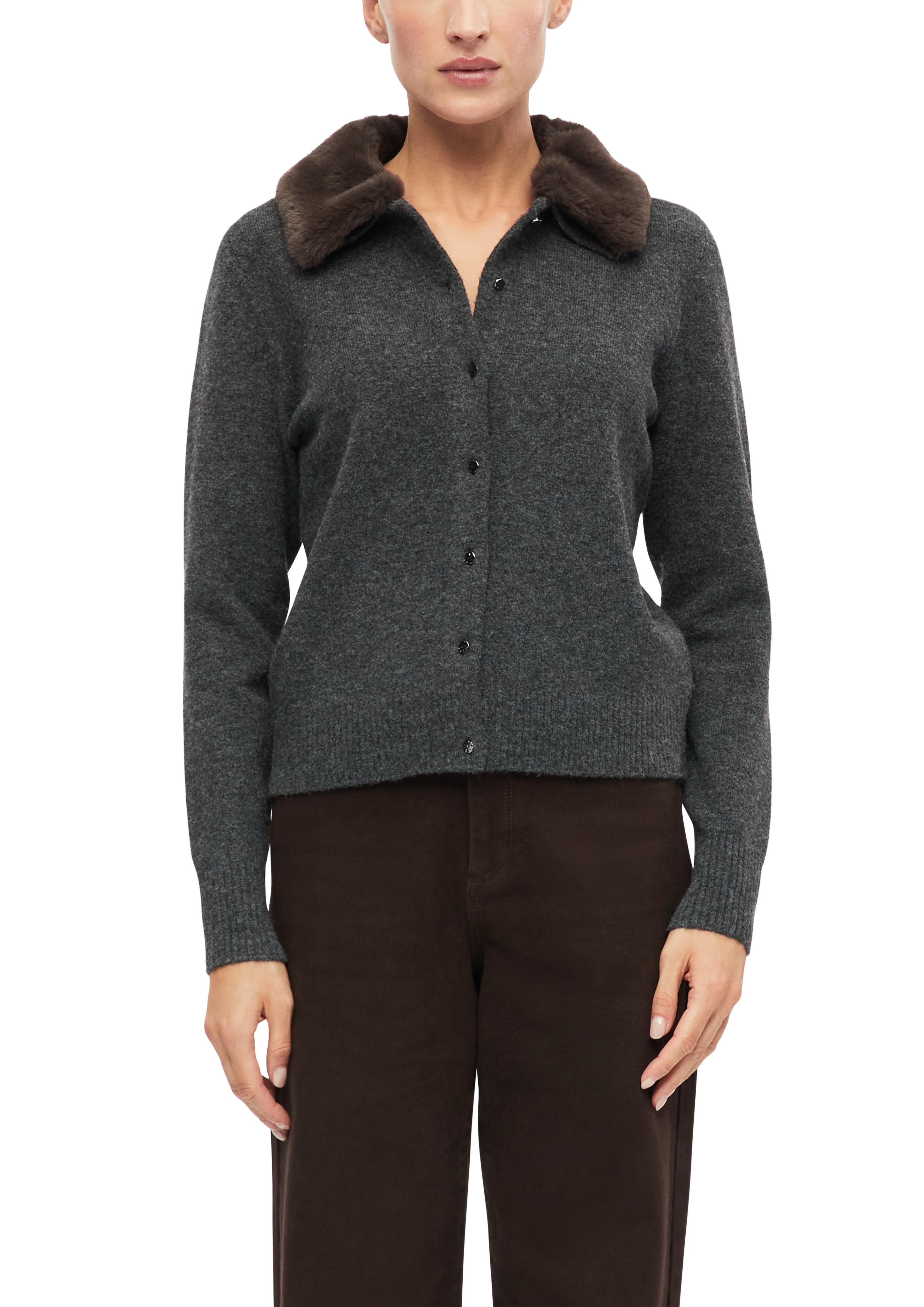 s.Oliver BLACK LABEL Strickjacke mit Plüsch-Hemdkragen / mit Wolle