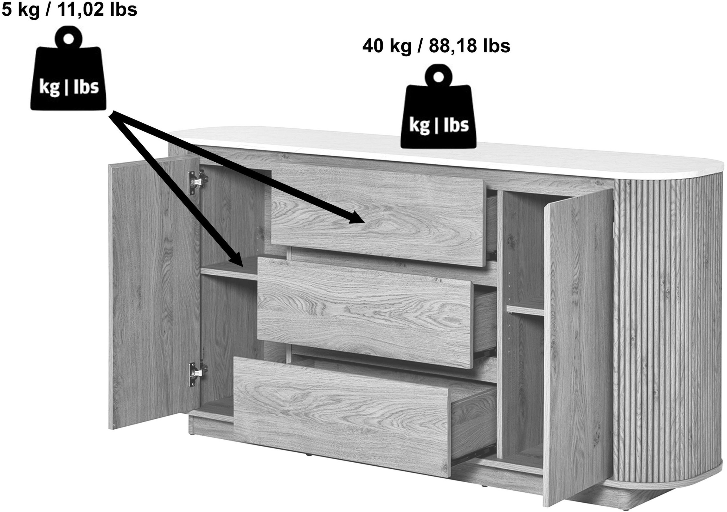 Jahnke Sideboard »GROOVE SB 160«, (1 St.), Sideboard, abgerundet, Marmor-Look, Breite ca. 159,5 cm