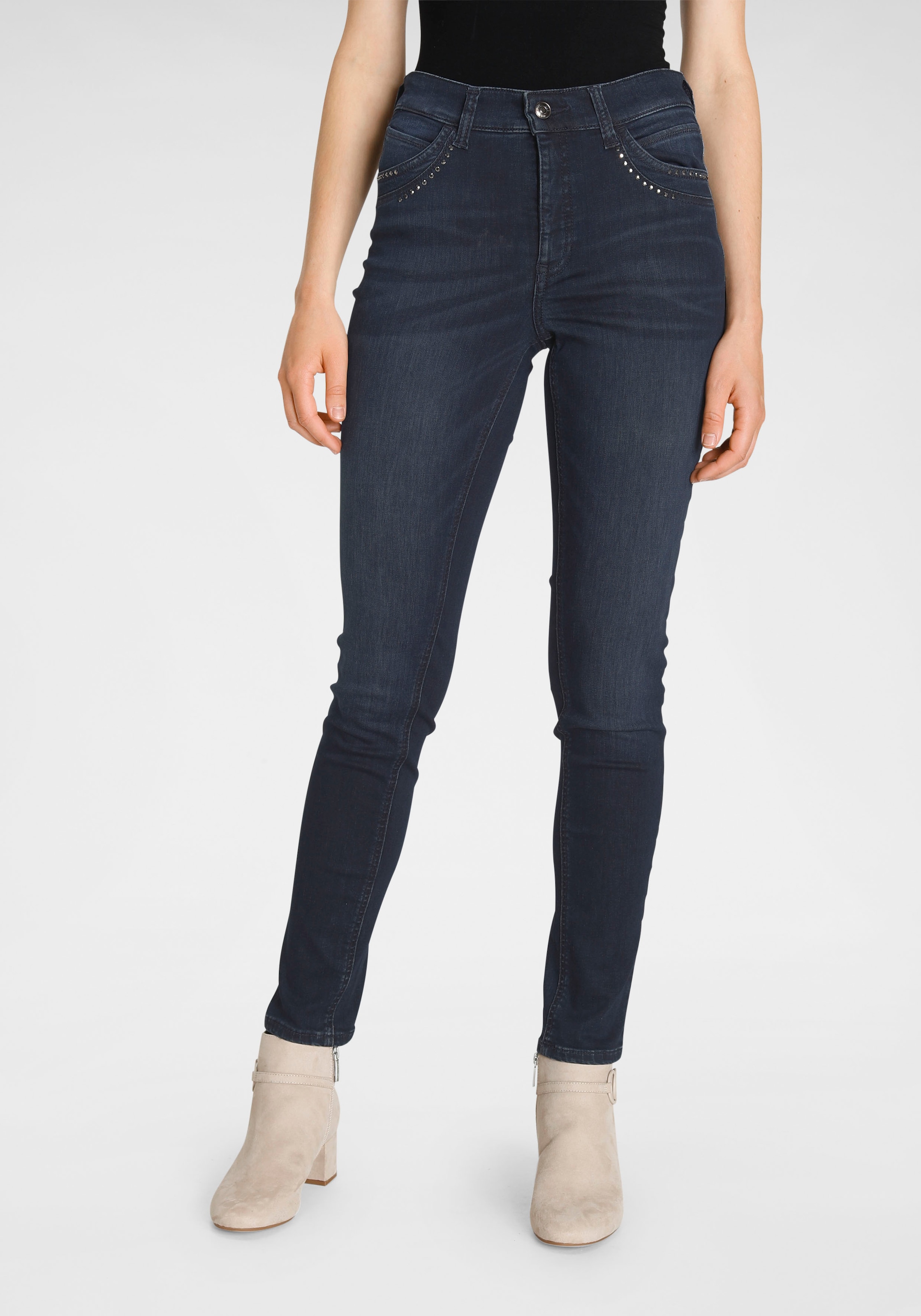 MAC Gerade Jeans "Mel-Glitter", Mit Nietenbesatz an den vorderen Taschen
