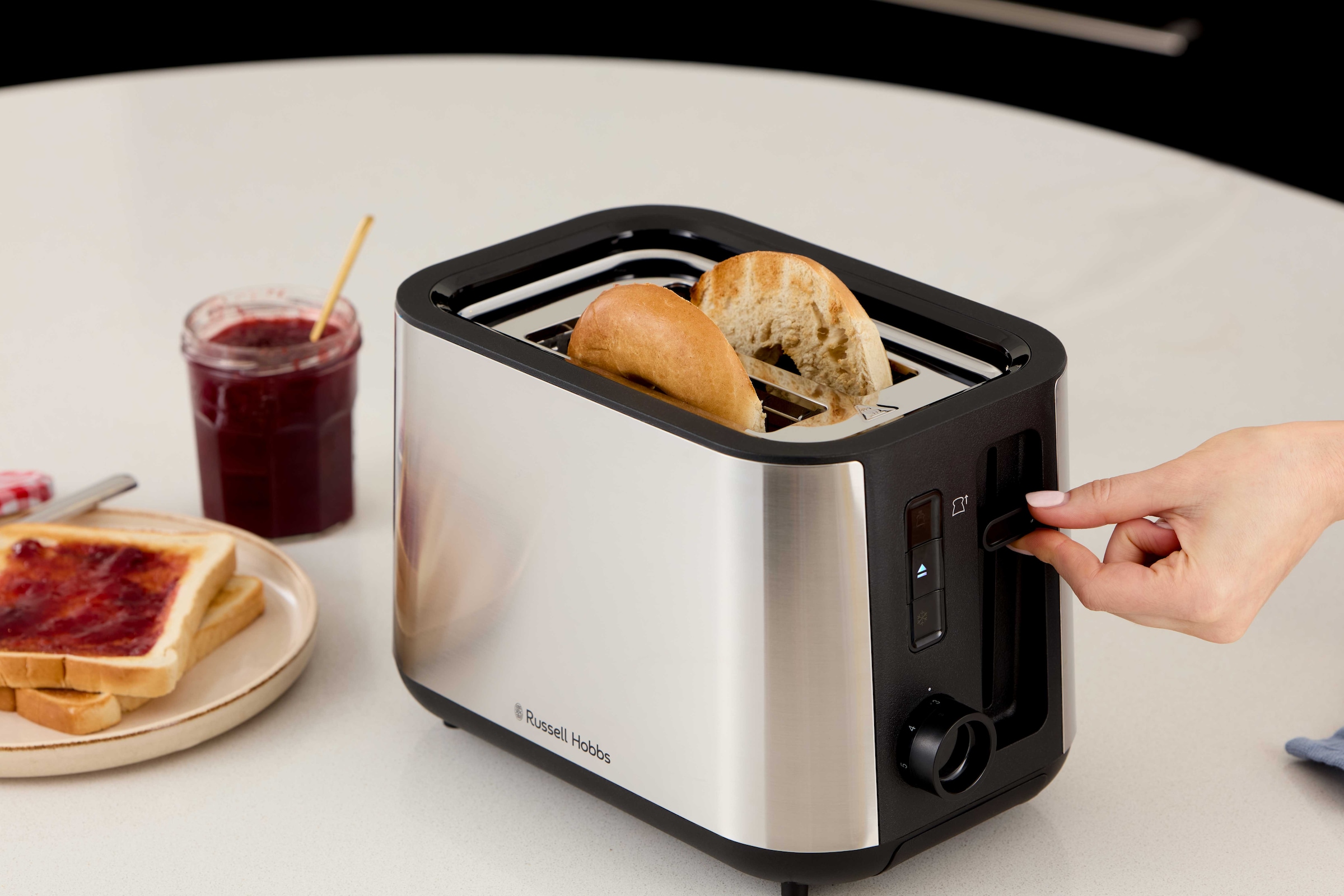 RUSSELL HOBBS Toaster »Heaton 27390-56, Edelstahl«, 2 kurze Schlitze, 2 extra breite Toastschlitze, 6 Bräunungsstufen, inkl. Brötchenaufsatz