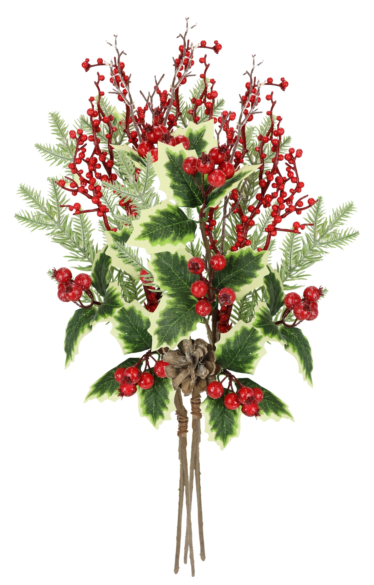 I.GE.A. Kunstzweig »Künstlicher Zweig Zapfen/Beeren/Tanne/Ilex«, 2er Set Dekozweig Zweig Deko für Girlande Kranz Weihnachtsdeko