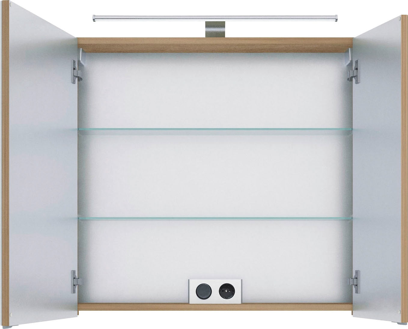 Saphir Spiegelschrank »6005 Sprint Badschrank, 2 Spiegeltüren, 2 Einlegeböden, 75 cm breit«, inkl. LED-Beleuchtung, Türdämpfer, Schalter-/Steckdosenkombination