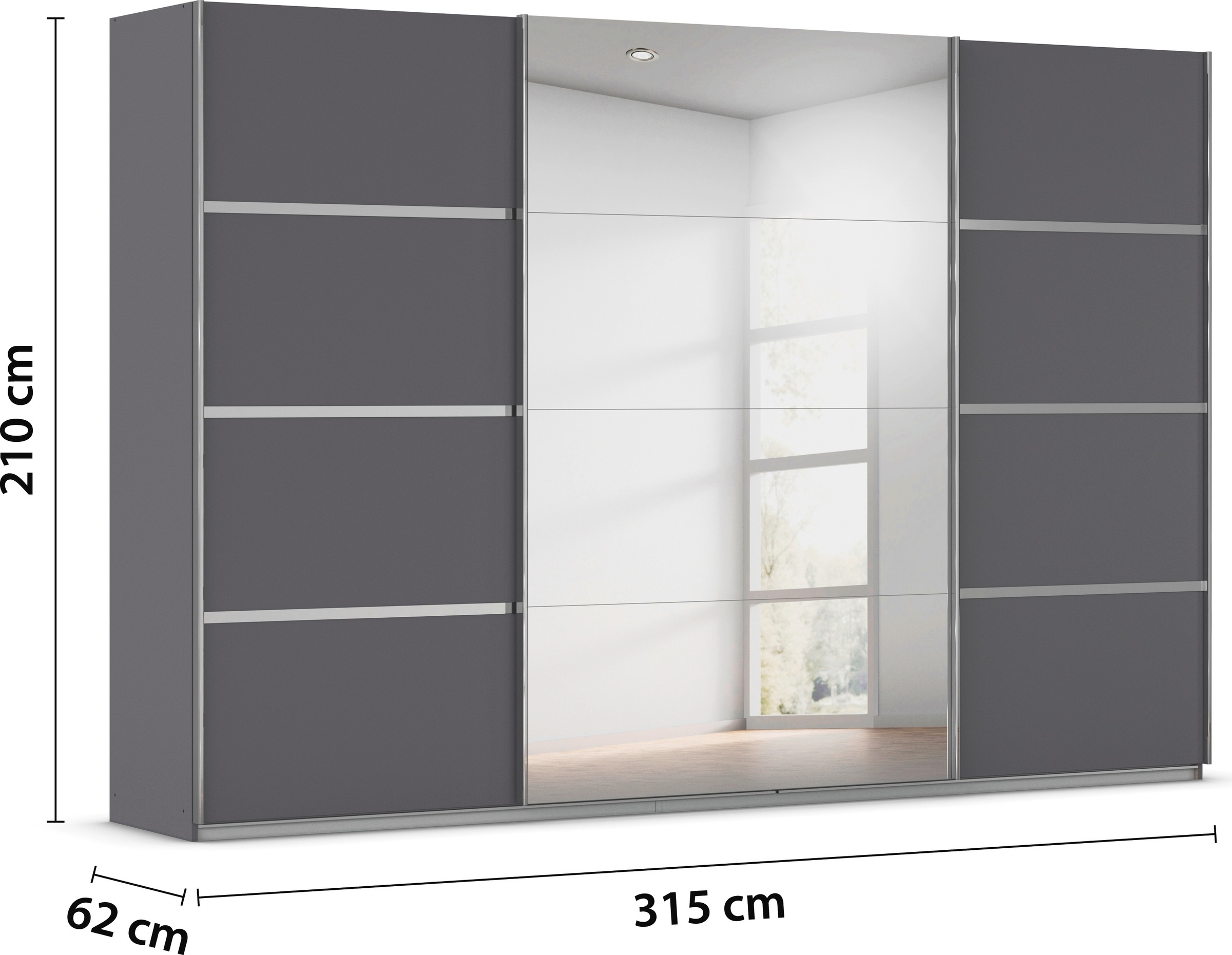 rauch Kleiderschrank »Schwebetürenschrank Garderobe Schrank TOP ANGEBOT Avola«, (in 3 verschiedenen Ausstattungen BASIC/CLASSIC/PREMIUM inkl. Spiegel), mit eleganten Zierleisten in Chrom, Schwarz oder Weiß MADE IN GERMANY