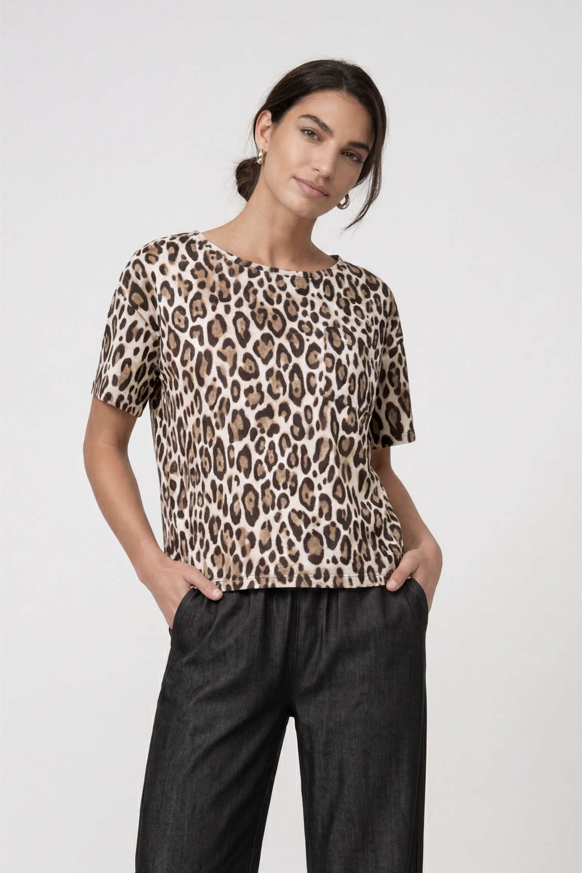 Monari T-Shirt "Shirt Leodruck Allover" Regular fit mit U-Boot-Ausschnitt