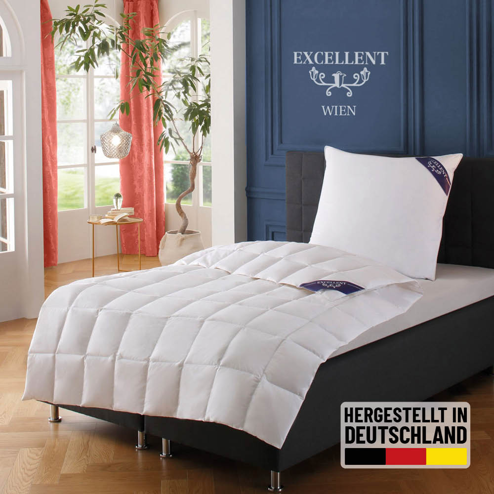 Excellent Daunenbettdecke "Wien, Bettdecken für Sommer und Winter, Decke" leicht Füllung 90Daunen10Federn 1 Stk. tlg. Bettdecke 135x200 cm, made in Germany, allergiker geeignet (Hausstaub)