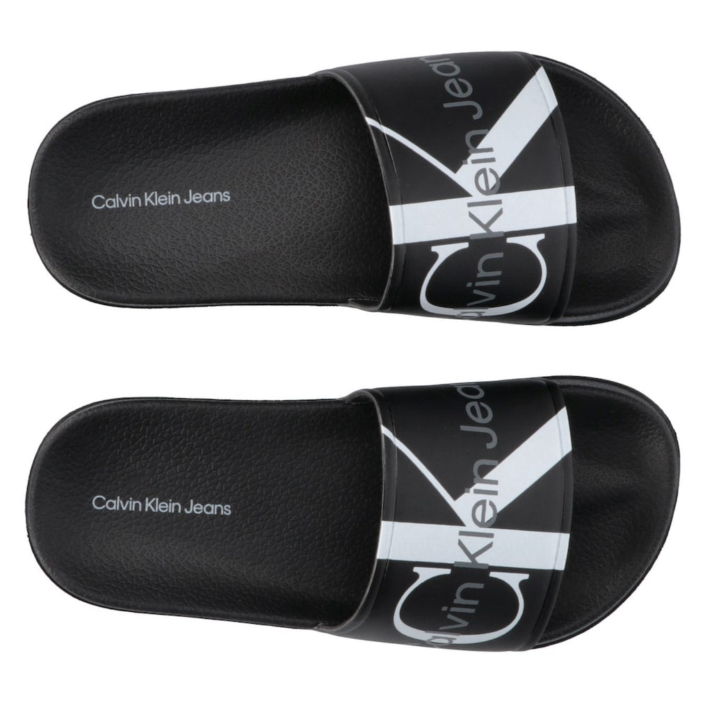 Calvin Klein Jeans Badepantolette »LOGO POOL SLIDE«, Sommerschuh, Schlappen, Badeschuh, Poolslides mit großem Logodruck