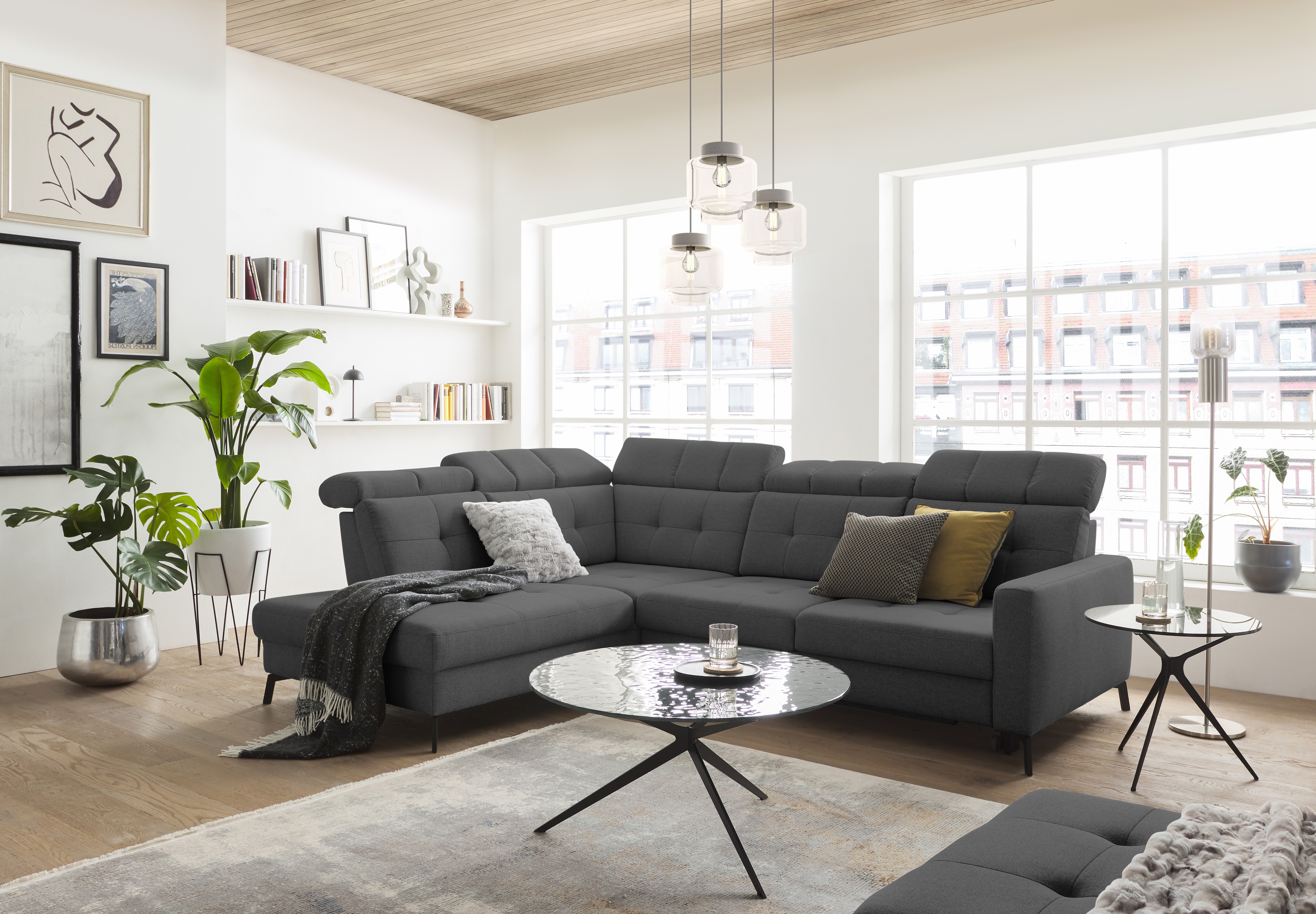 Musterring Ecksofa "MR 4615" mit Kopf- und Rückenverstellung, Metallfuß schwarz, Maße 272 x 214 cm