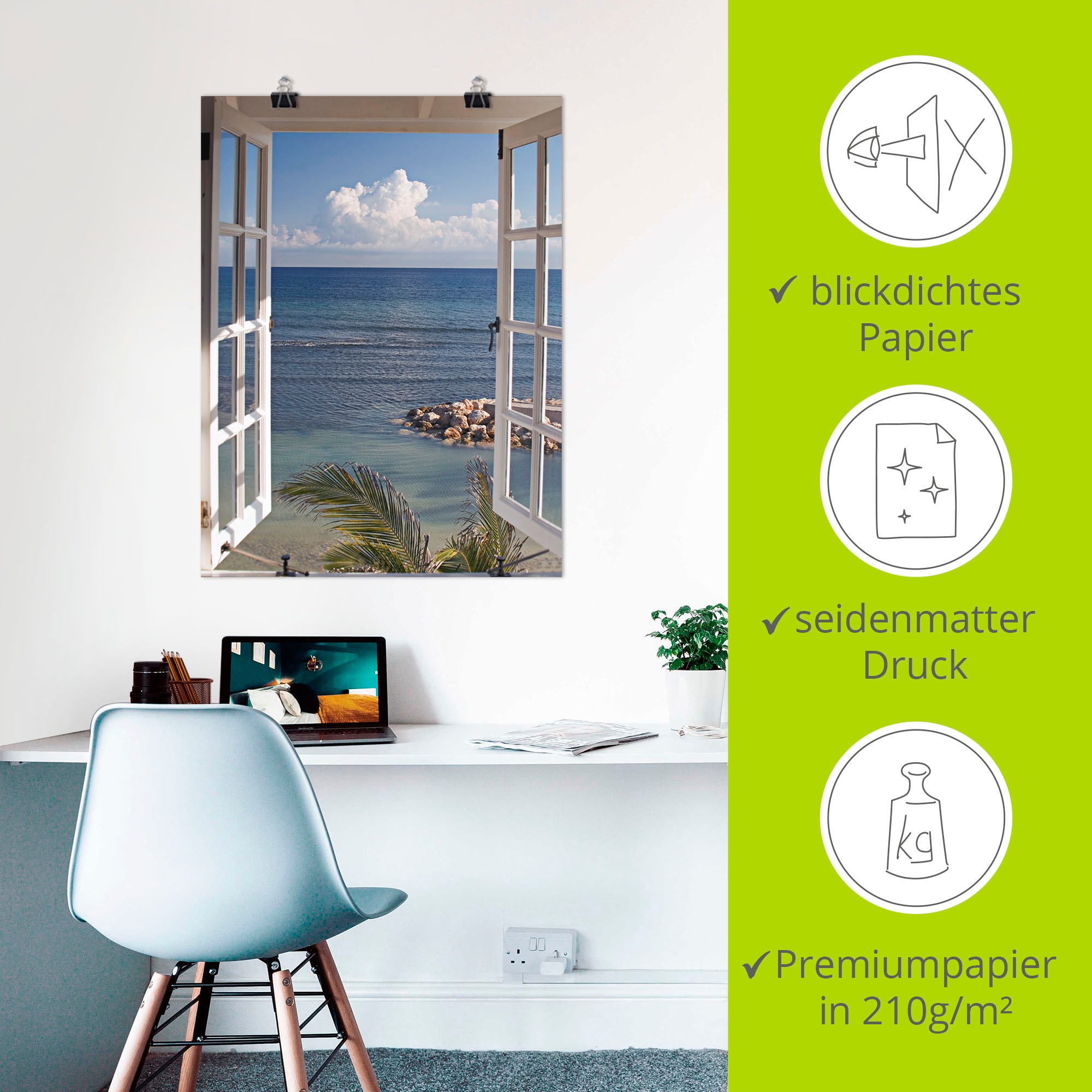 Wandbild ARTLAND "Fenster zum Paradies", blau (farbe bild(er): blau), B:60cm H:80cm, Bilder, als Alubild, Leinwandbild, Poster in verschied. Größen 6