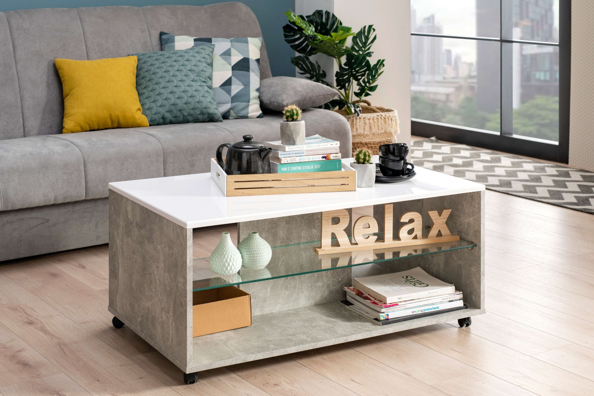 Home affaire Couchtisch »Bert Kaffetisch, 100 cm, in trendigen Farben, modern«, Hochglanzplatte, mit Rollen