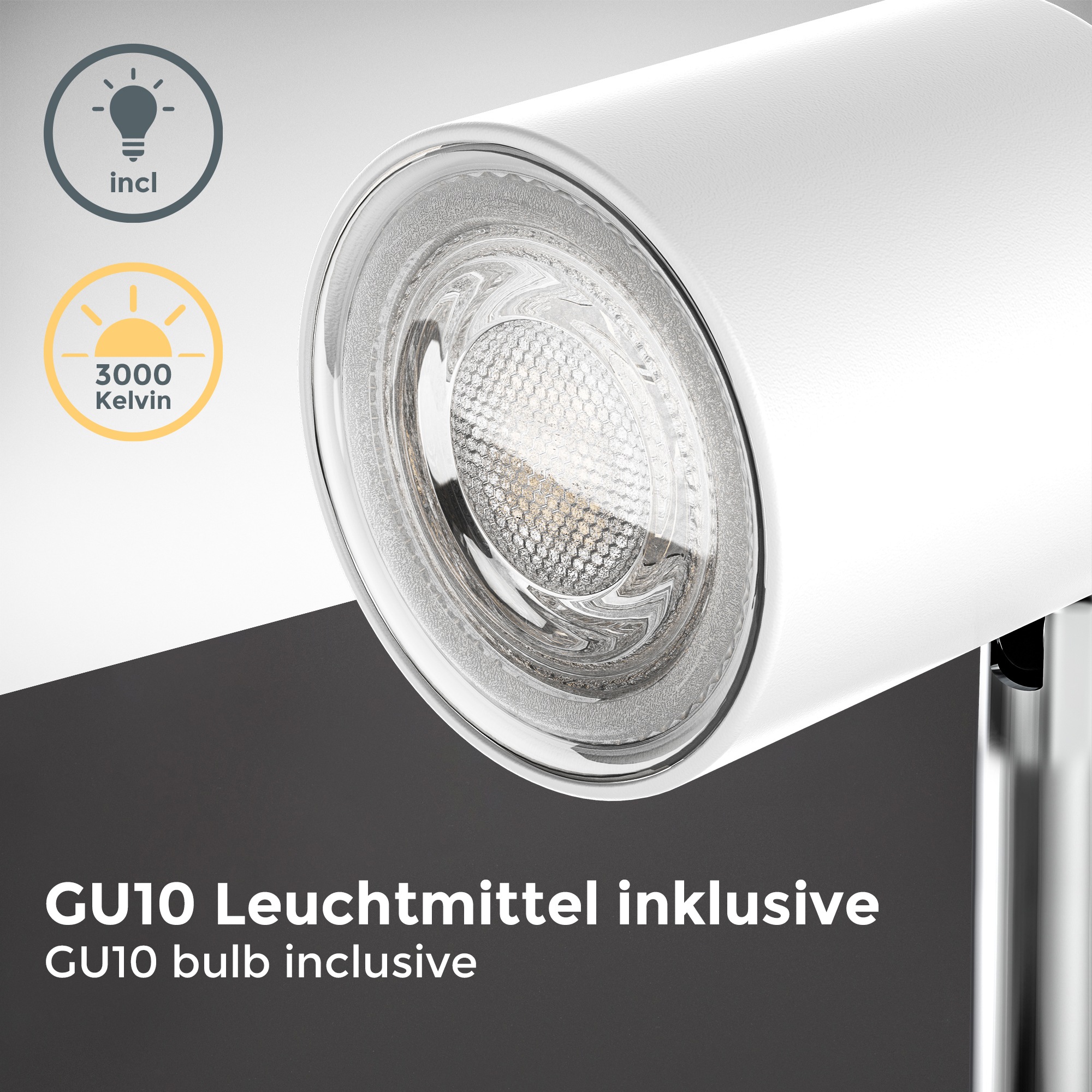 B.K.Licht Klemmleuchte »BK_KL1354 LED Klemmlampe inkl. 5W GU10 Leuchtmittel, Metall«, 1 flammig, Leuchtmittel GU10 | LED wechselbar, Warmweißes Licht, Schwenkbar, mit Kippschalter, Weiß