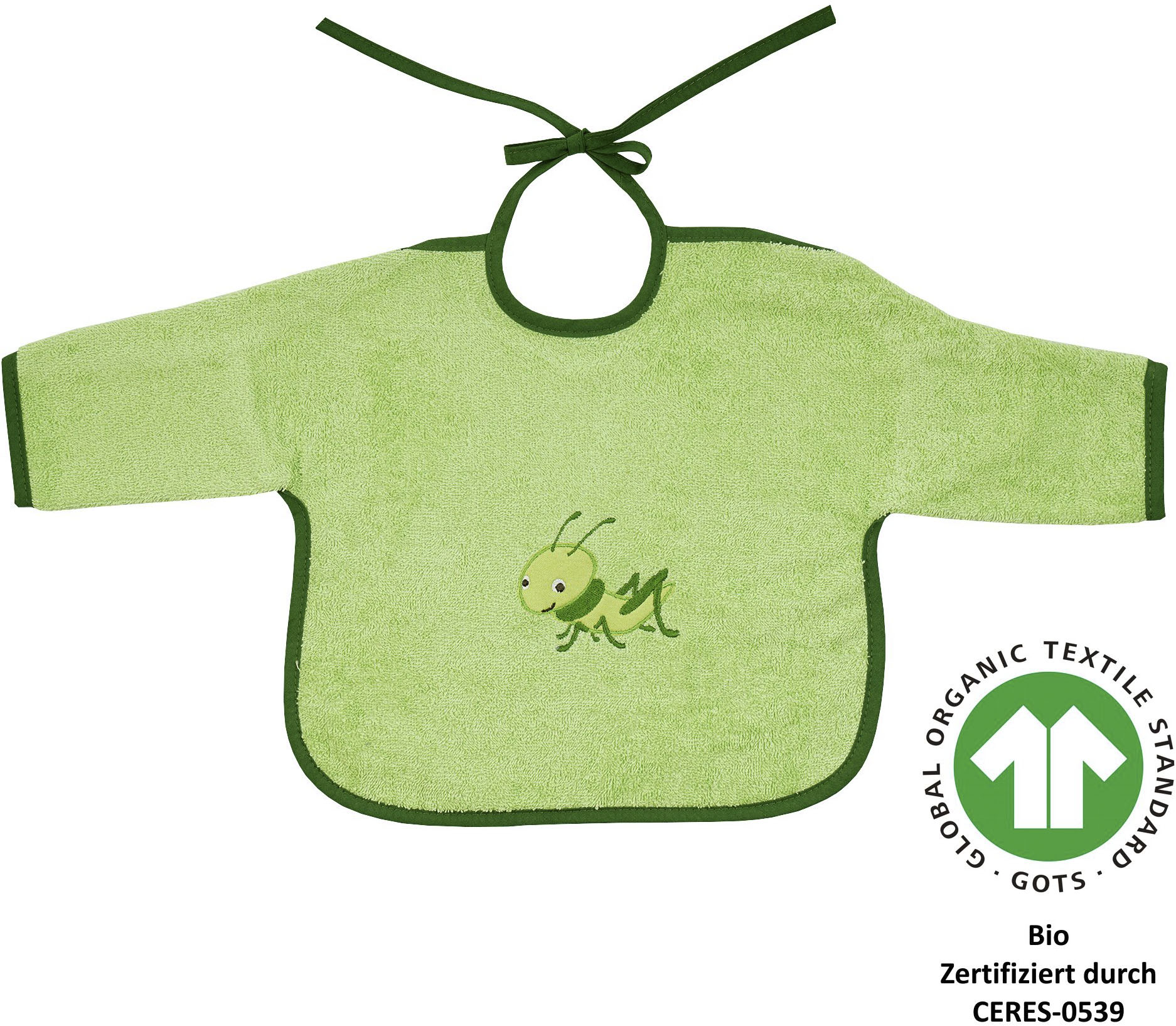 WÖRNER Baby Lätzchen "Grashüpfer hellgrün Ärmellätz", grün, Obermaterial: 100% Baumwolle, Lätzchen, Biobaumwolle, mit Ärmeln, maschinenwaschbar,