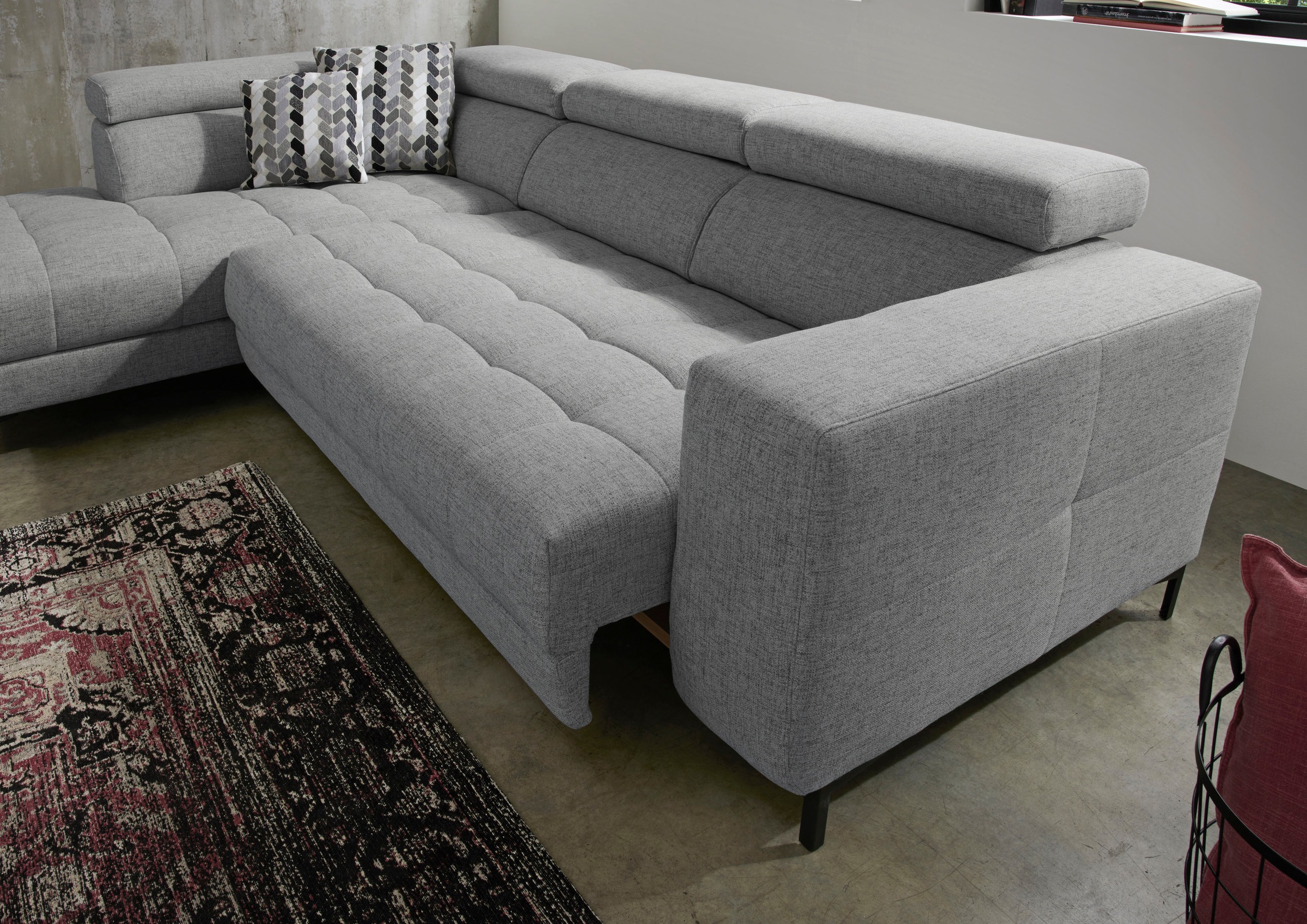 Ecksofa ALINA "Valea", grau (kiesel tta 9), B:274cm H:102cm T:207cm, Struktur TTA (100% Polyester), Sofas, Ecksofa, mit Rückenlehnenverstellung, wahlweise mit ausziehbarer Liegefläche 7