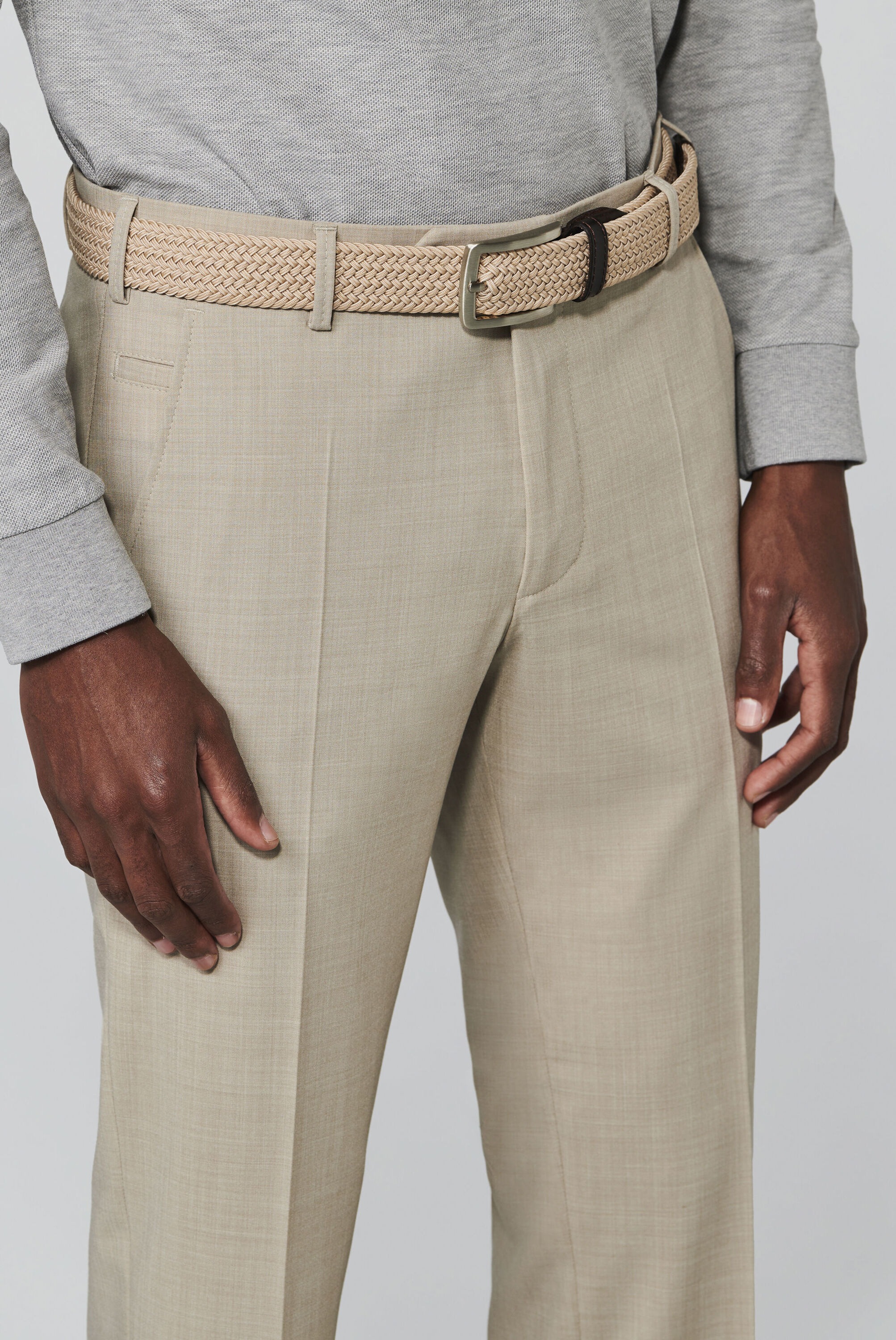 Chinos MEYER "Roma", Herren, Gr. 34, Länge 34, beige, 53% Polyester, 44% Wolle, 3% Elasthan, unifarben, regular fit lang, Hosen, mit Stretch-Dehnbund 3