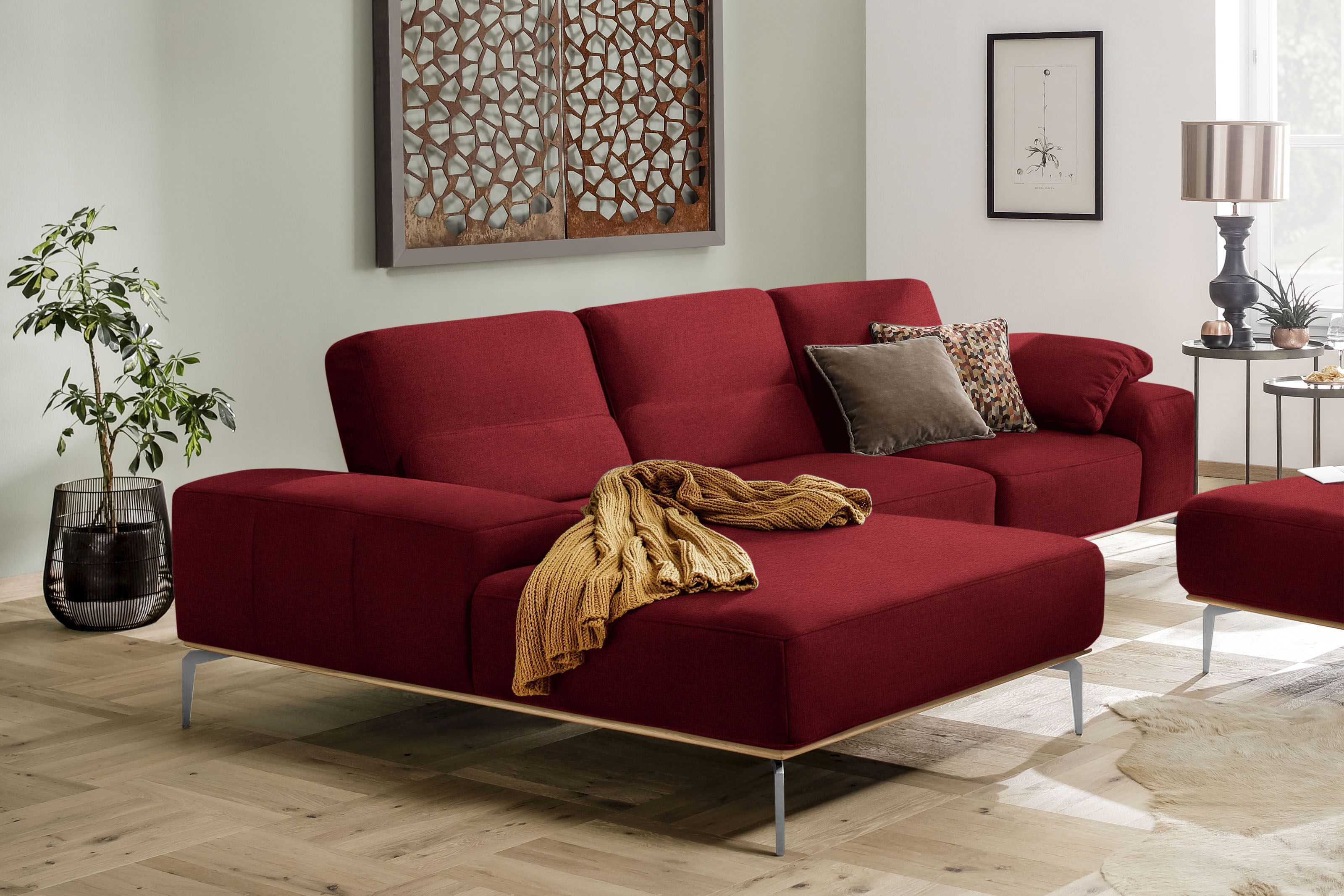 W.SCHILLIG Ecksofa "run, Designsofa, bequem, L-Form" mit elegantem Holzsockel, Füße in Chrom glänzend, Breite 299 cm