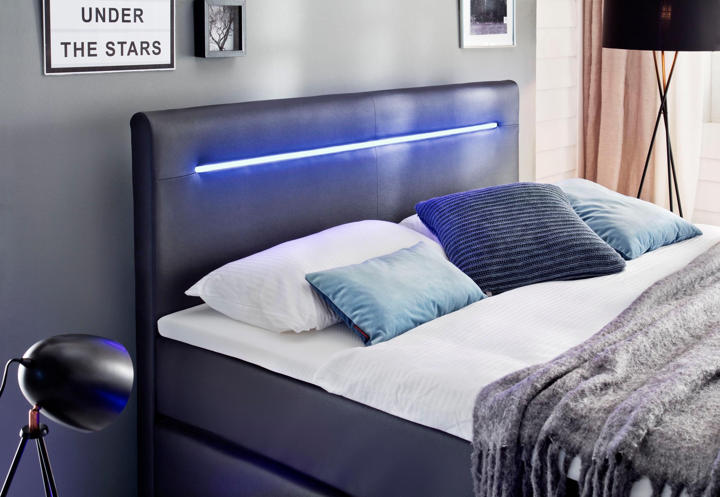 meise.möbel Boxspringbett »Lights«, mit LED Beleuchtung, wahlweise mit Bettkasten