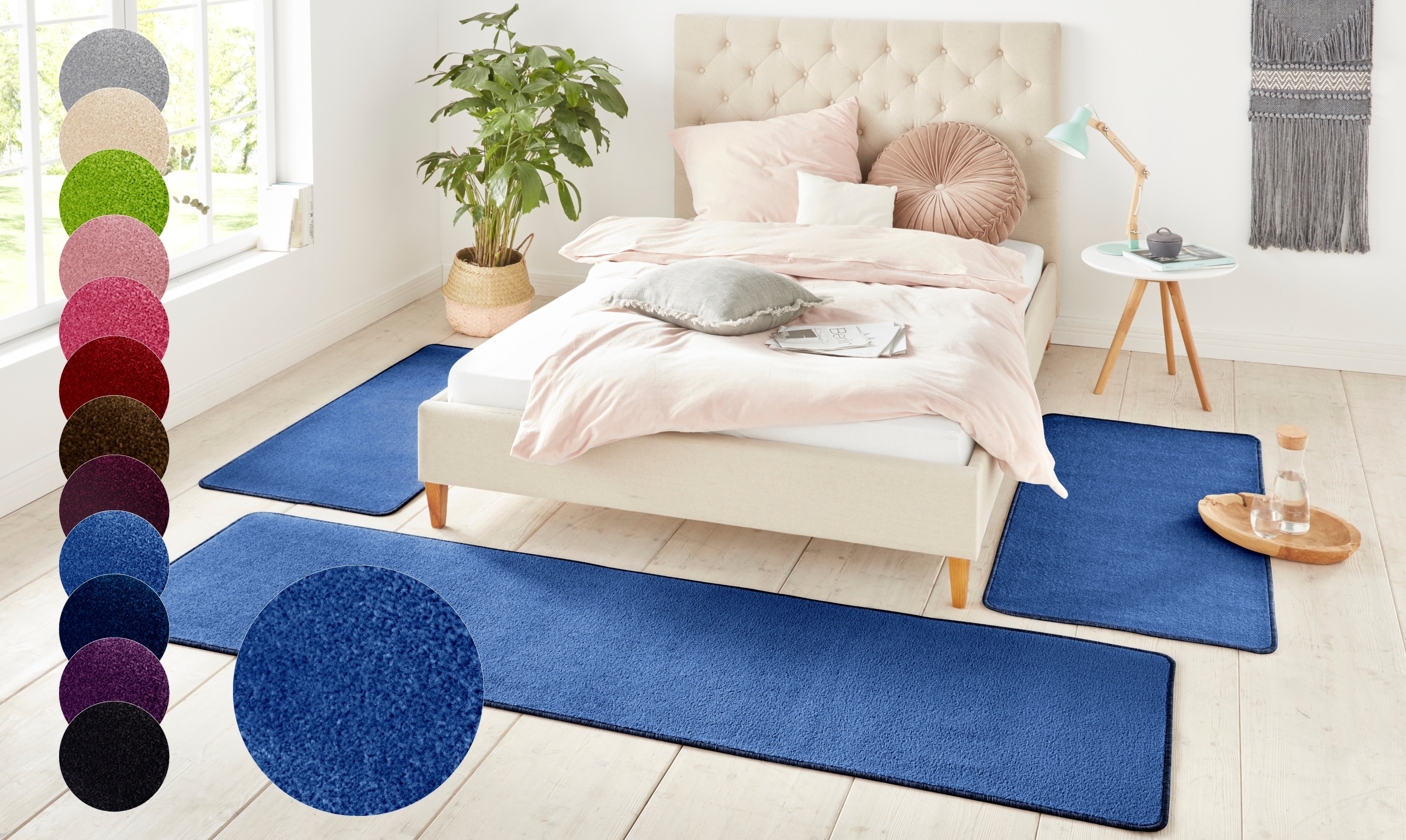 Bettumrandung HANSE HOME, H:8mm, blau, Obermaterial: 100% Polypropylen, Schlafzimmer, Bettumrandungen, "Shashi", Kurzflor, Unifarben, Teppich,