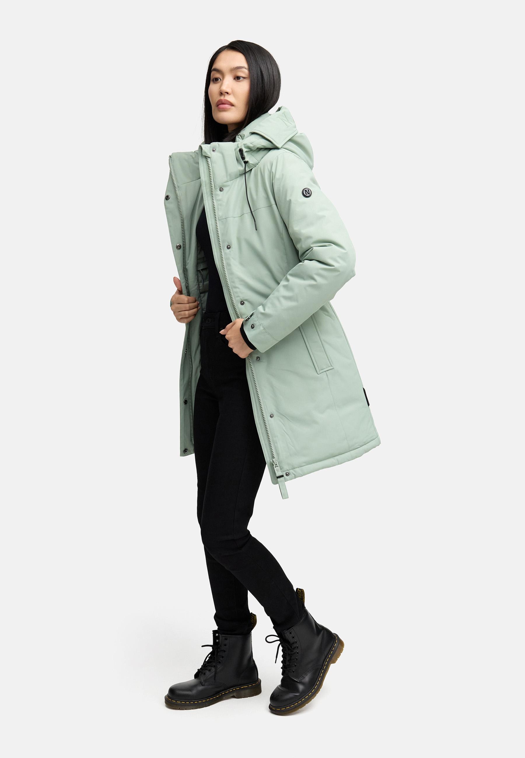 Navahoo Wintermantel »Frostkuss 14«, Warmer Damen Mantel mit abnehmbarer Kapuze und Taillengürtel