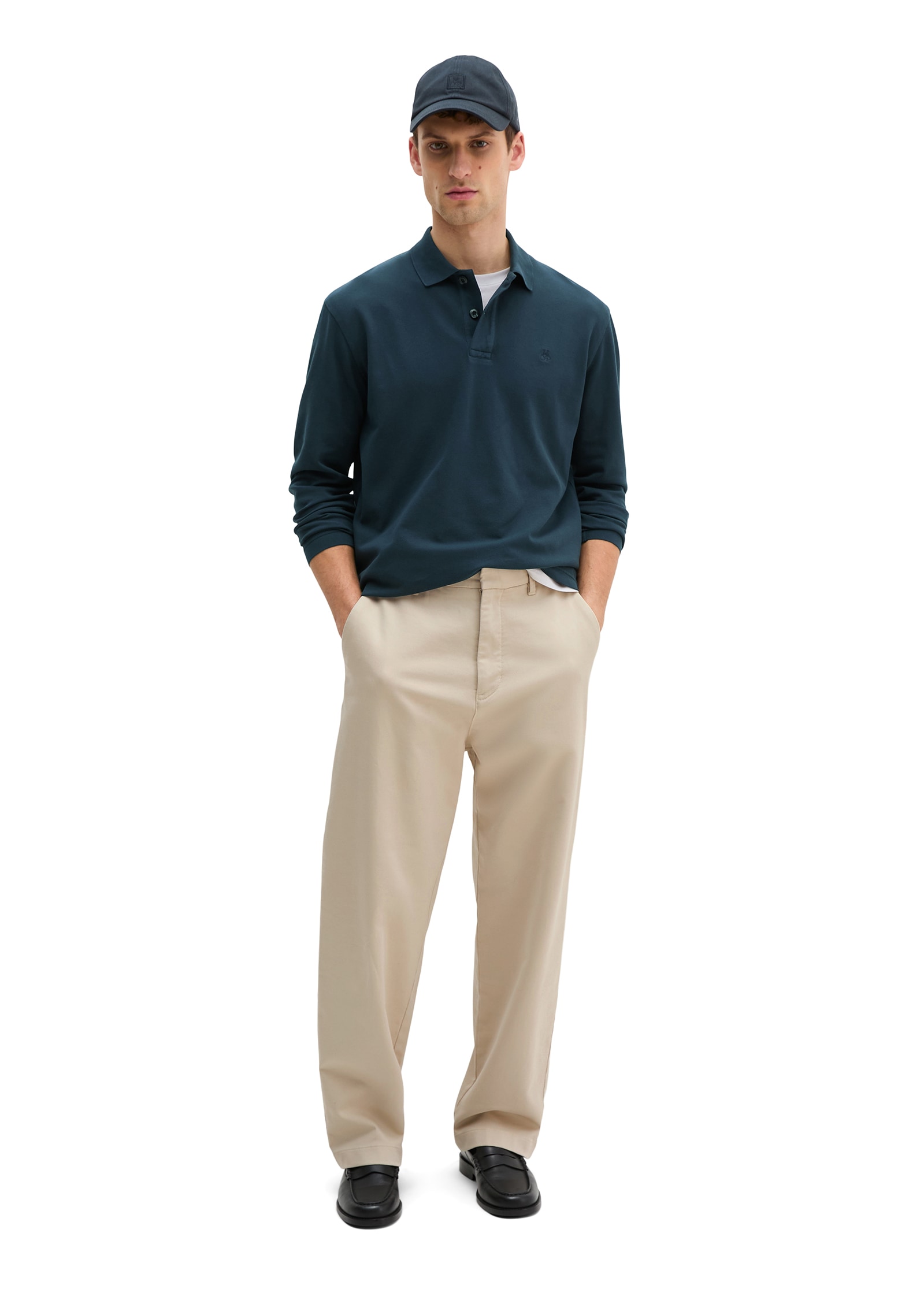 Marc O'Polo Langarm-Poloshirt Piqué regular fit aus Bio-Baumwolle mit Elasthan