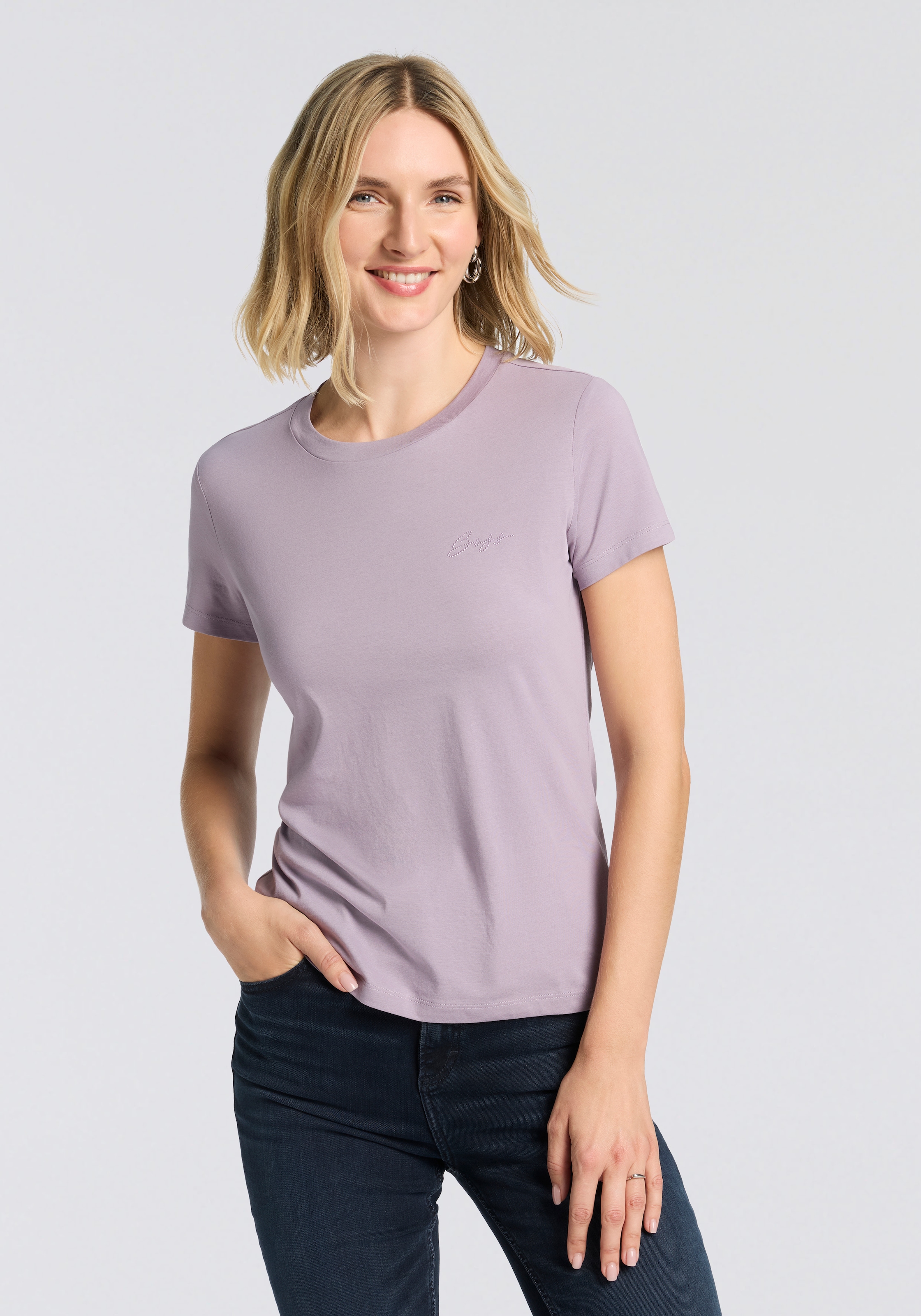 BOSS ORANGE T-Shirt "Esogo Premium Damenmode" mit Rundhals, Strassapplikati günstig online kaufen