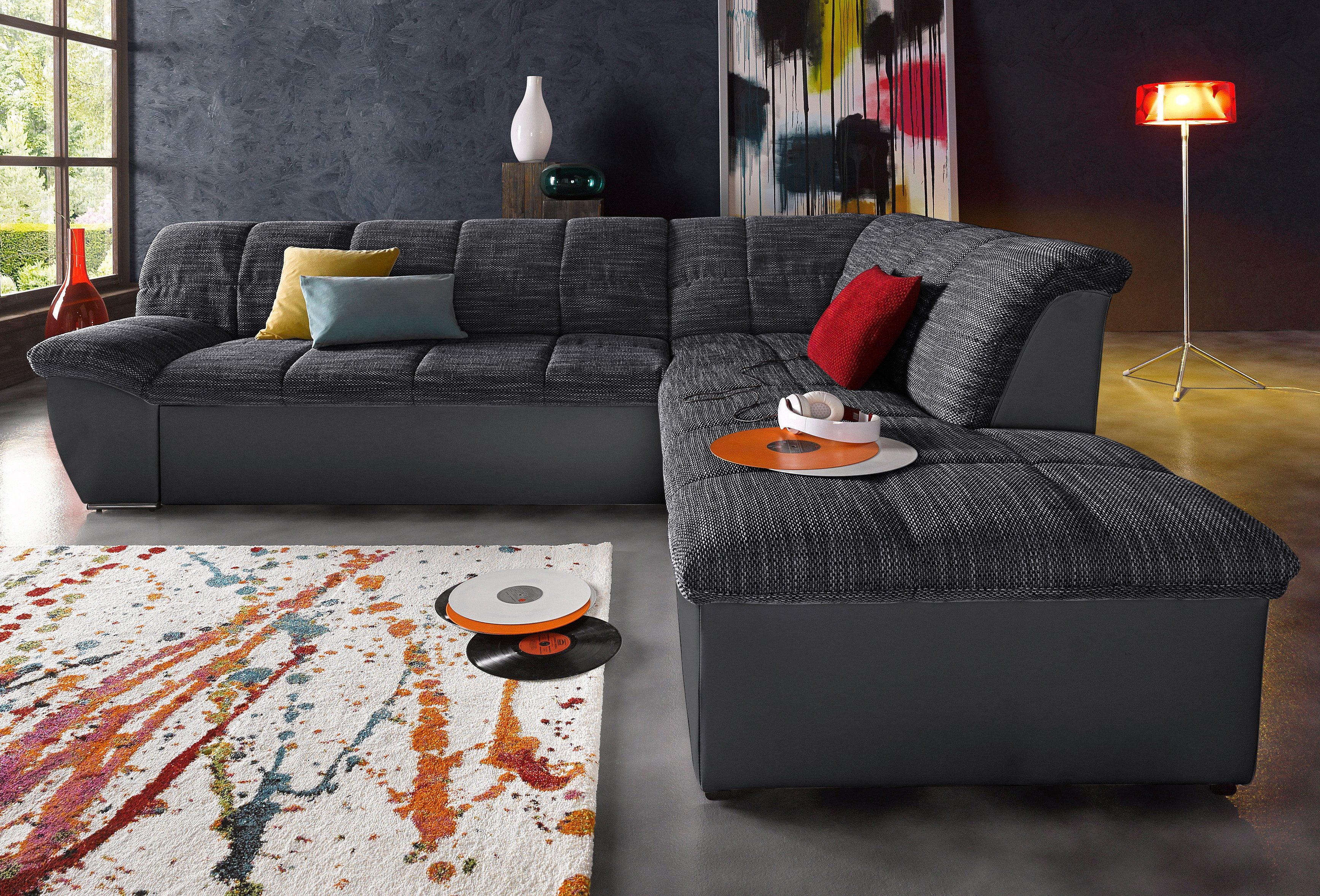 DOMO collection Ecksofa "Splash, aktuelle Sitz- und Rückensteppung, Materialmix, L-Form" wahlweise mit Bettfunktion