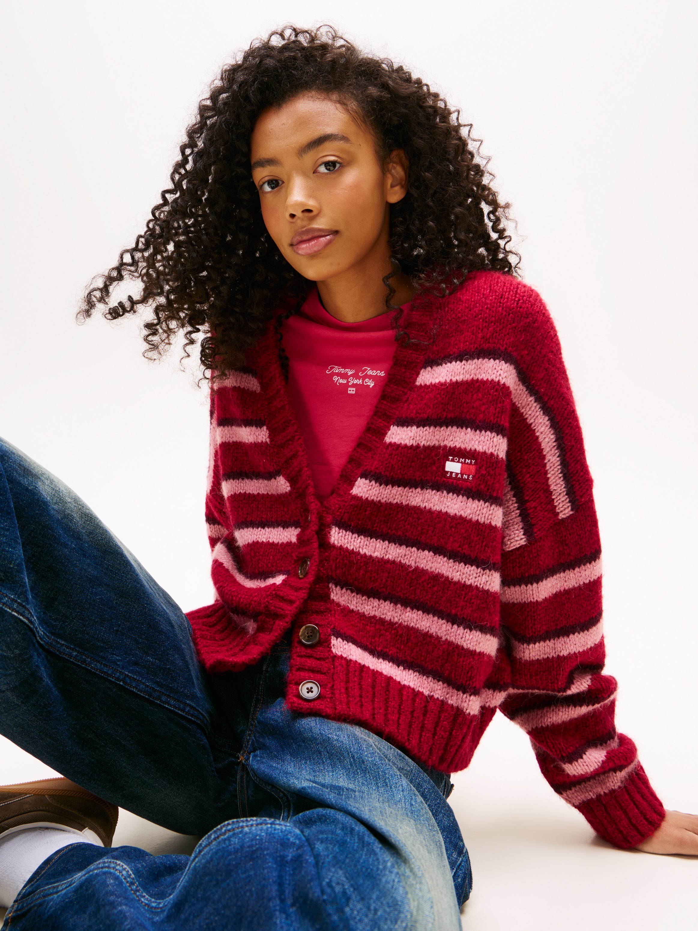 Thumbnail - Tommy Jeans Strickjacke "TJW BADGE STRIPE FLUFF CARDI EXT"