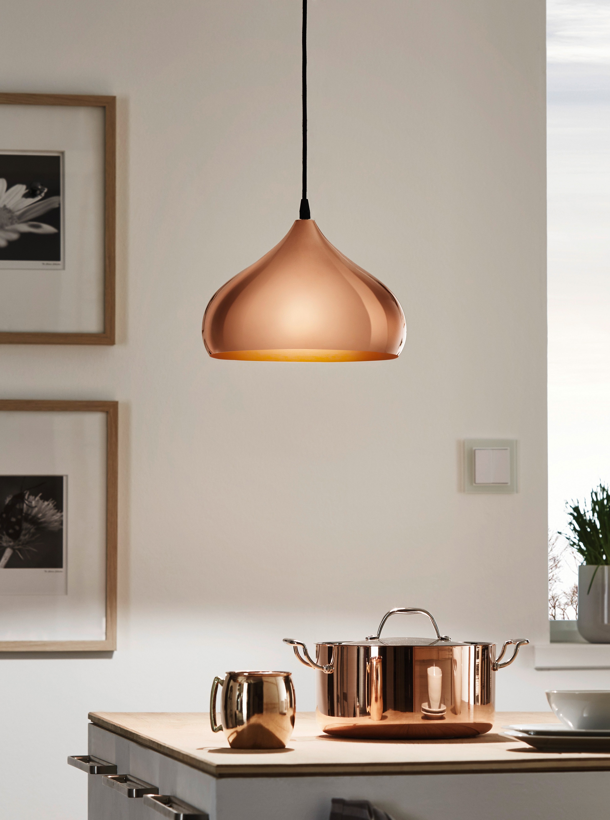 EGLO Hängeleuchte »HAPTON Pendellampe, E27, IP20, Stahl, Esszimmerlampe, Vintage, Lampe«, 1 flammig, Leuchtmittel E27 | ohne Leuchtmittel, Pendelleuchte, Wohnzimmerlampe, H110 x Ø29 cm, kupfer, 1X60W exkl.
