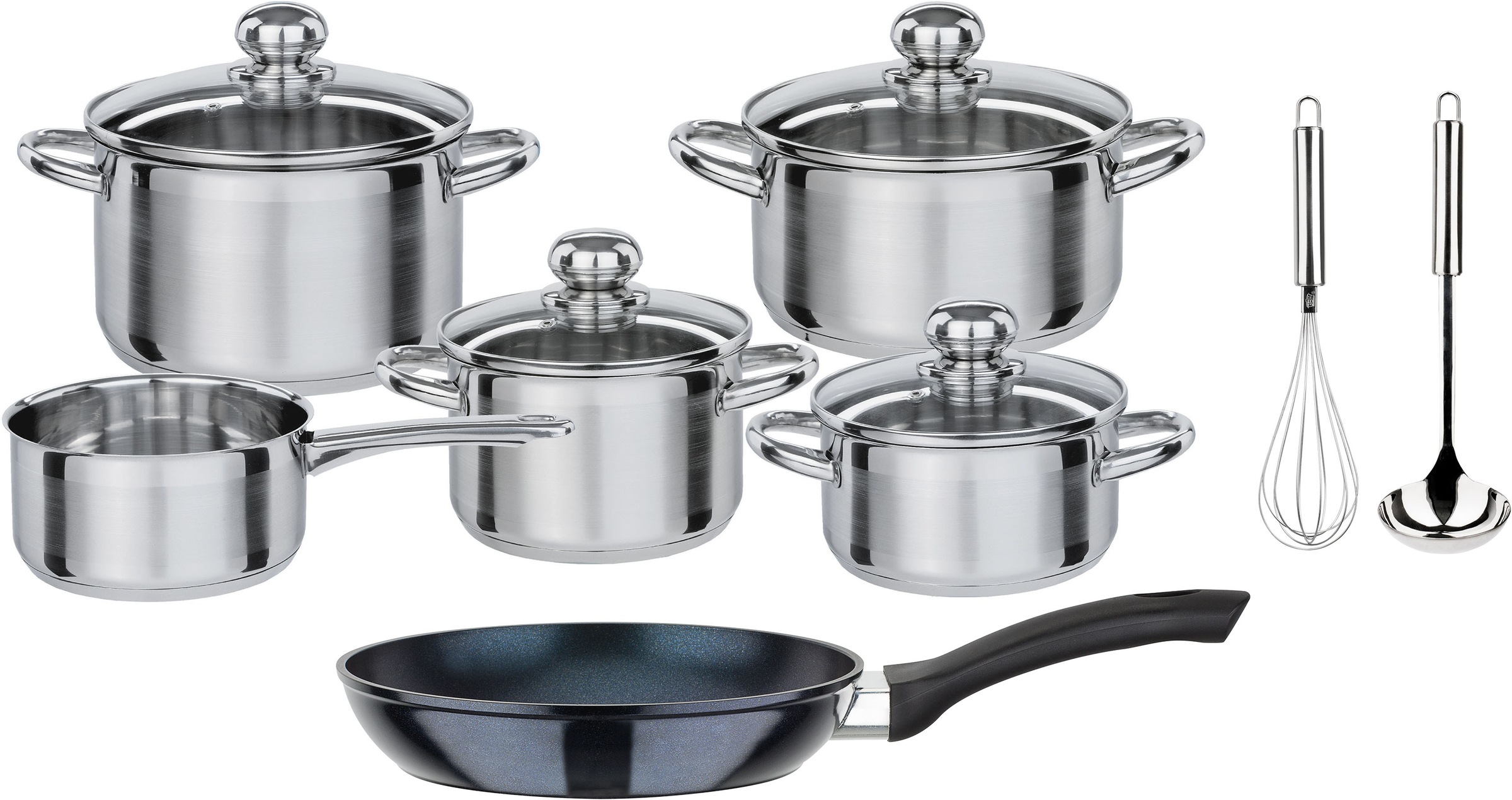 GSW "Silver Star" Set, 1 je Braten- u. Fleischtopf 16/20cm, 1 Kasserolle 16cm, 1 Pfanne 20cm, 12 Stk. tlg. Edelstahl