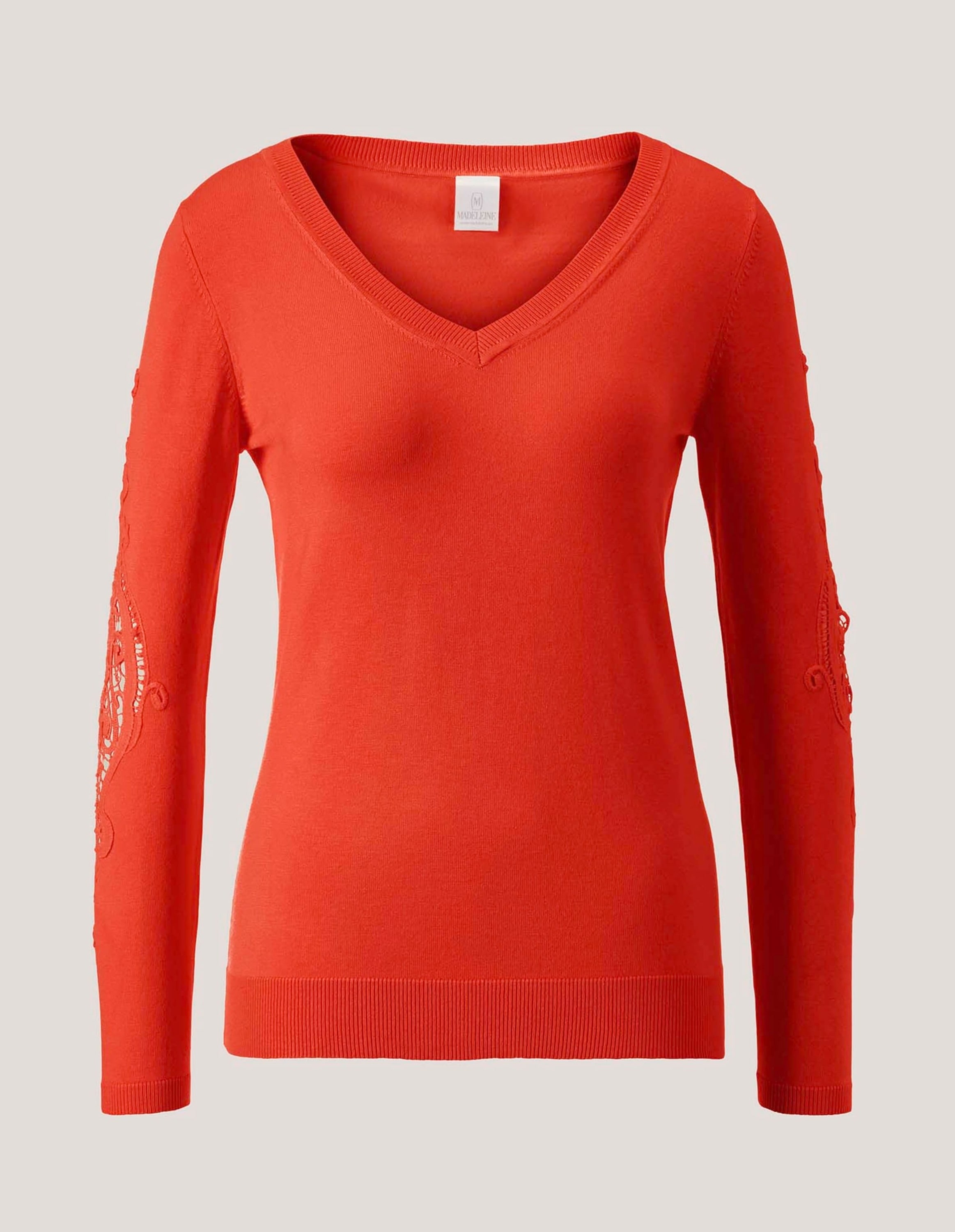 MADELEINE Longpullover "Pullover Pullover mit V-Ausschnitt und Spitzeneinsa günstig online kaufen