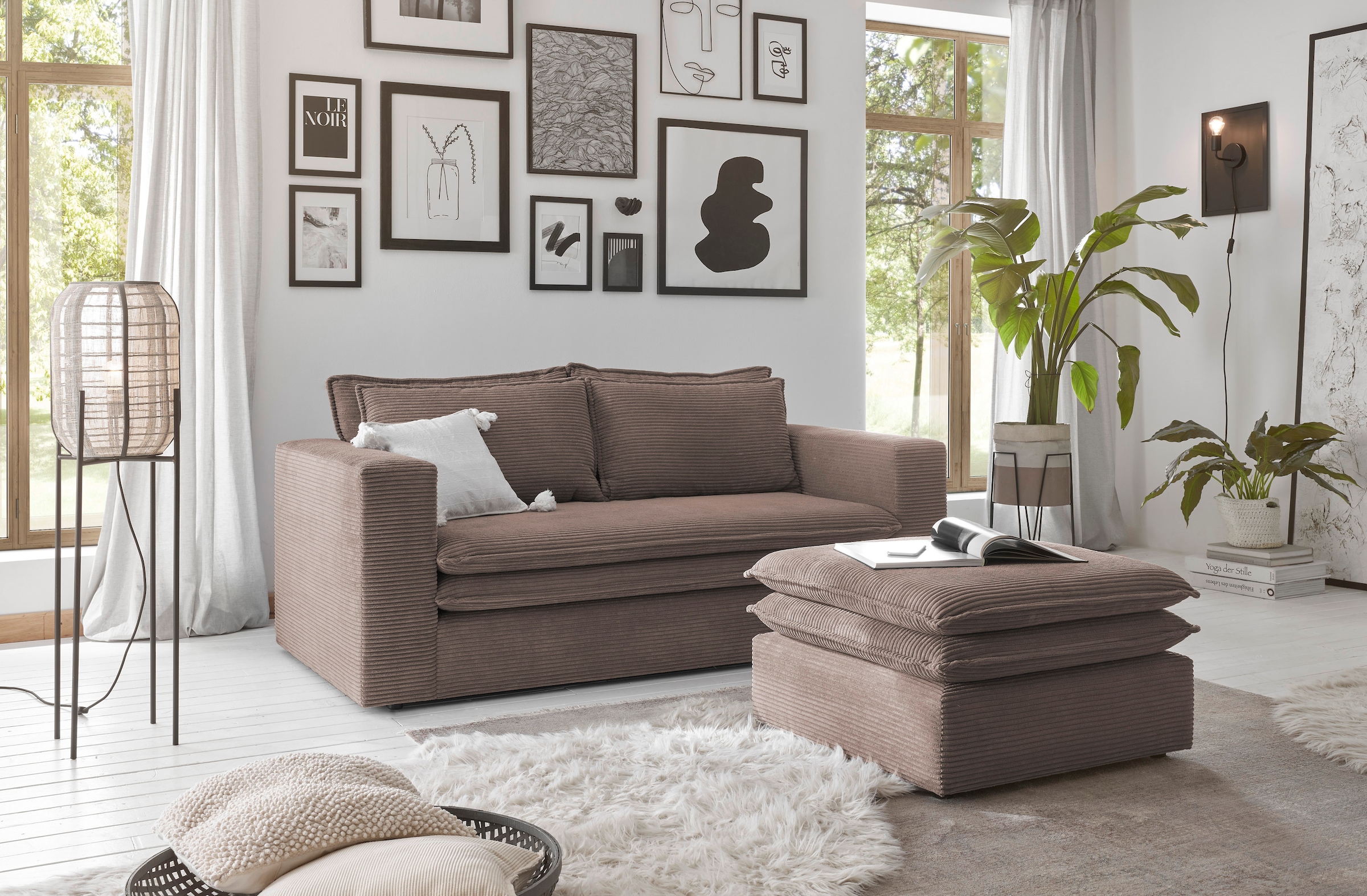 Places of Style Sitzgruppe »PIAGGE«, (2 tlg.), 2-Sitzer-Sofa und Hocker klein im Set