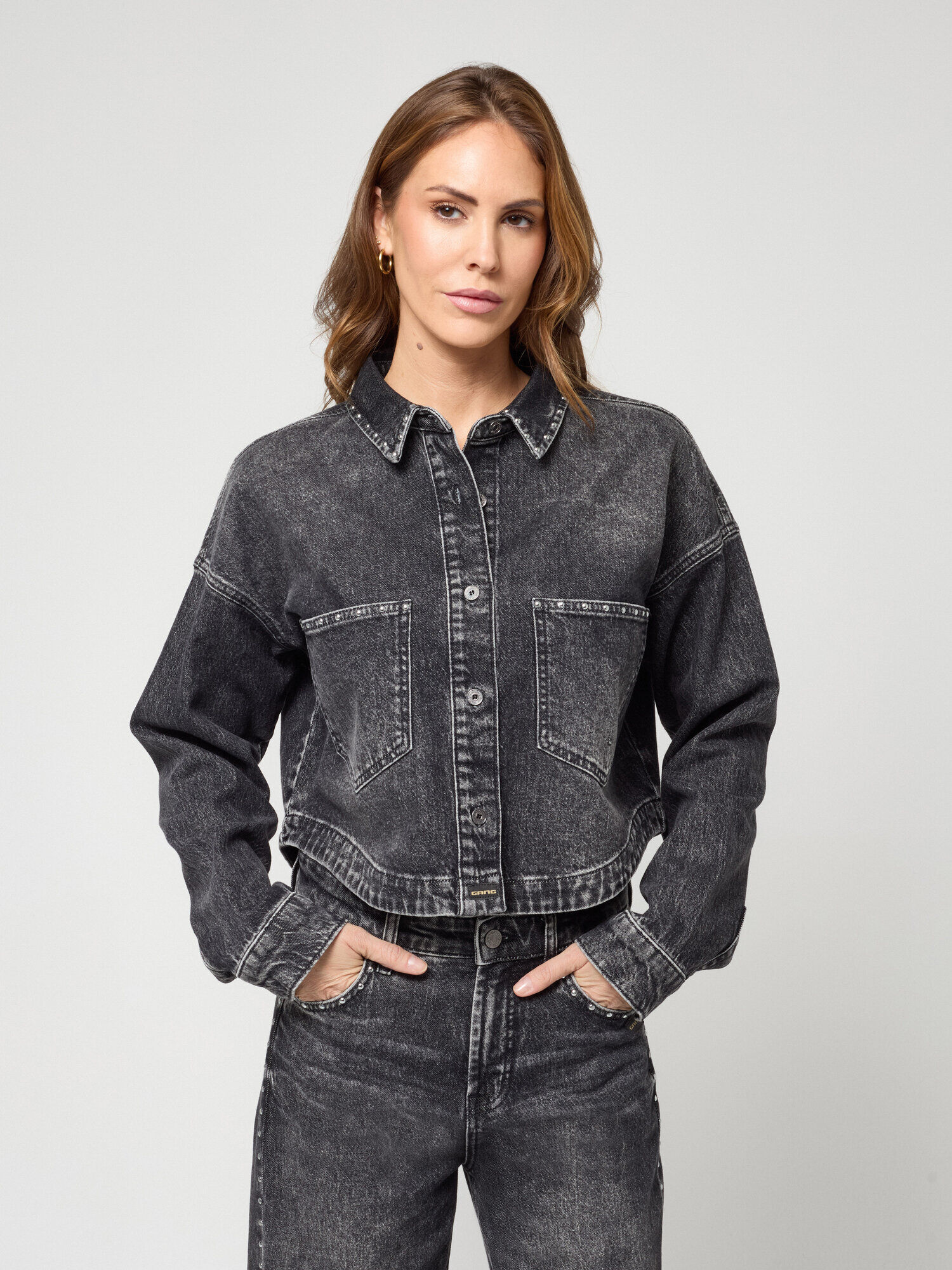 GANG Jeansjacke "94LUNA CROPPED" ohne Kapuze mit Hemdkragen