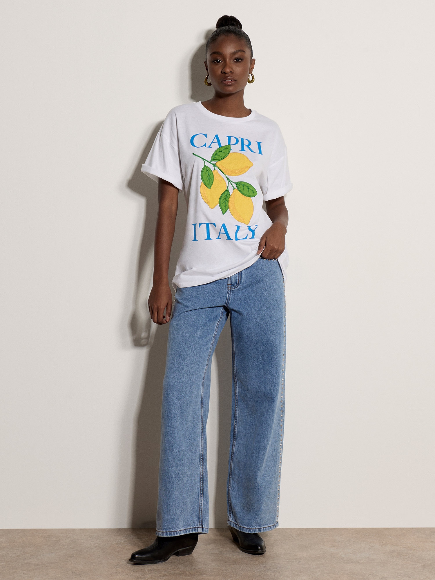 Apricot Shirttop "Capri Italy Lemon T-Shirt" mit Stickerei