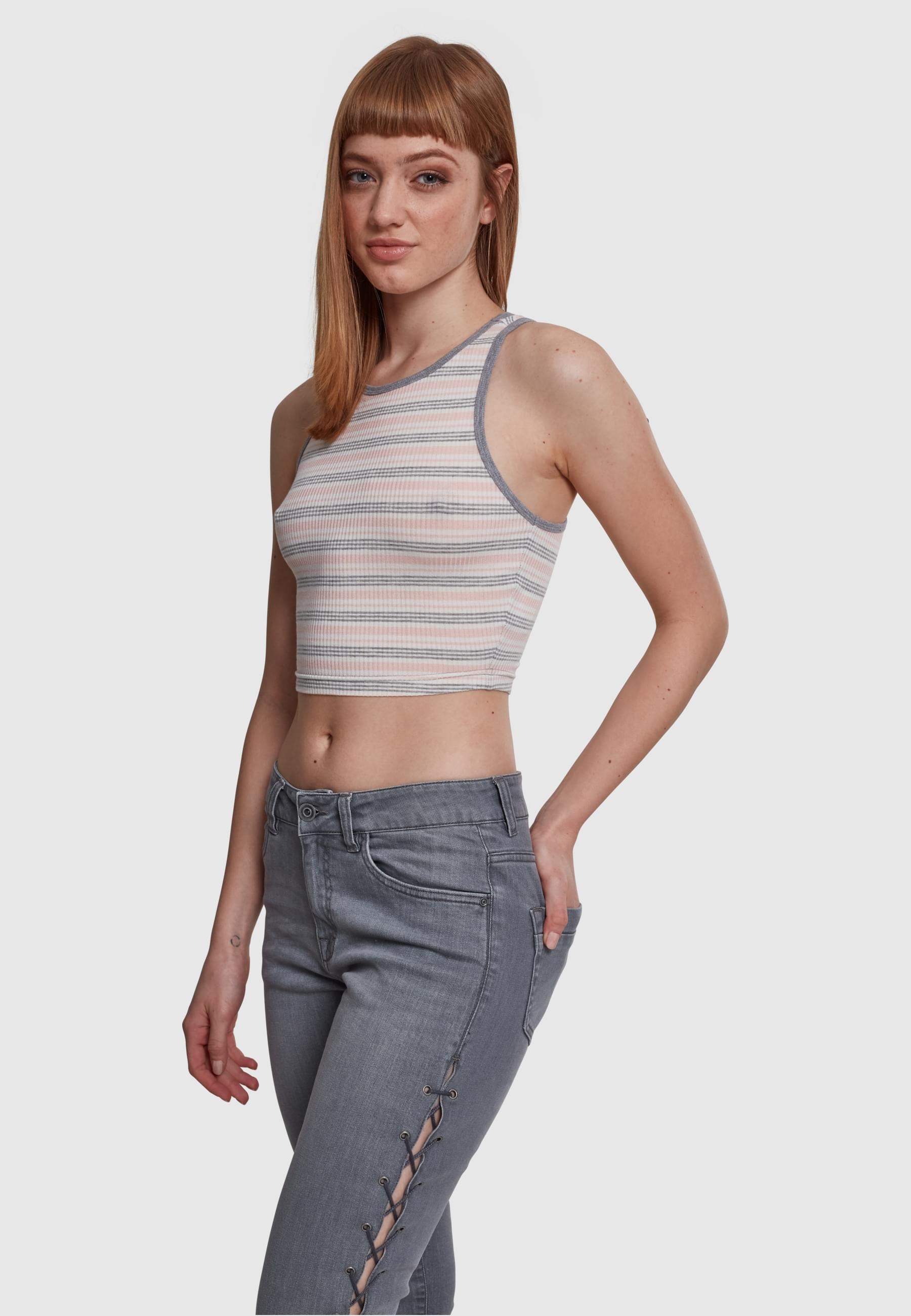 URBAN CLASSICS Muskelshirt »Urban Classics Damen Ladies Rib Stripe Cropped Top«, (1 tlg.)
