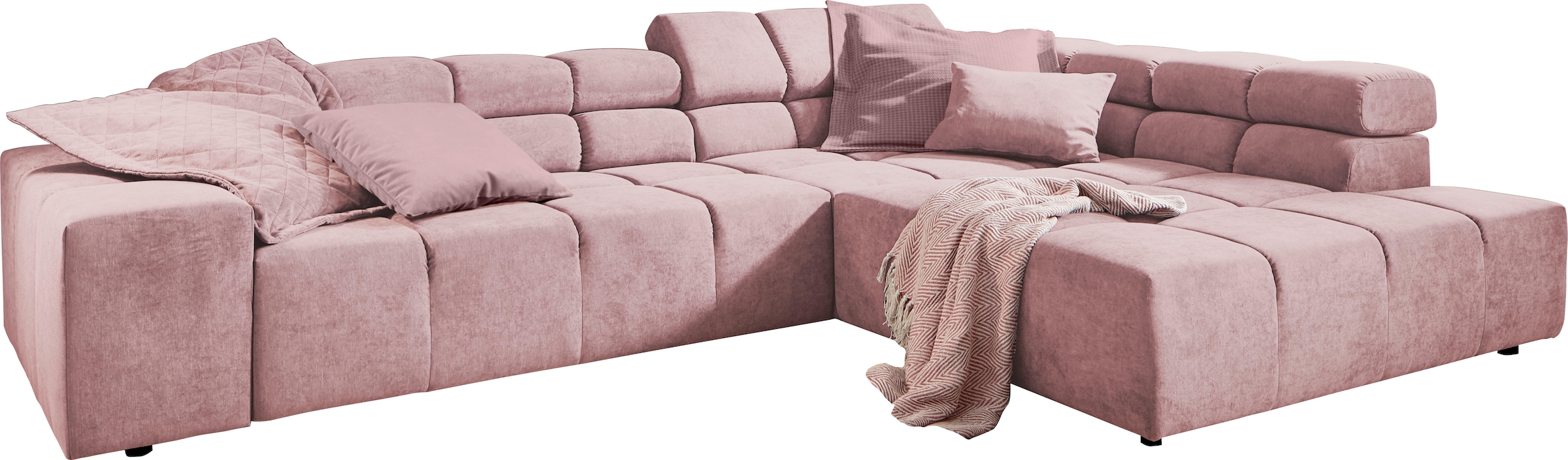 INOSIGN Ecksofa »Ancona incl. Kopfteilverstellung, Zierkissen Breite 319cm, L-Form«, wahlweise motorische Sitztiefenverstellung, auch in Cord + Easy Care