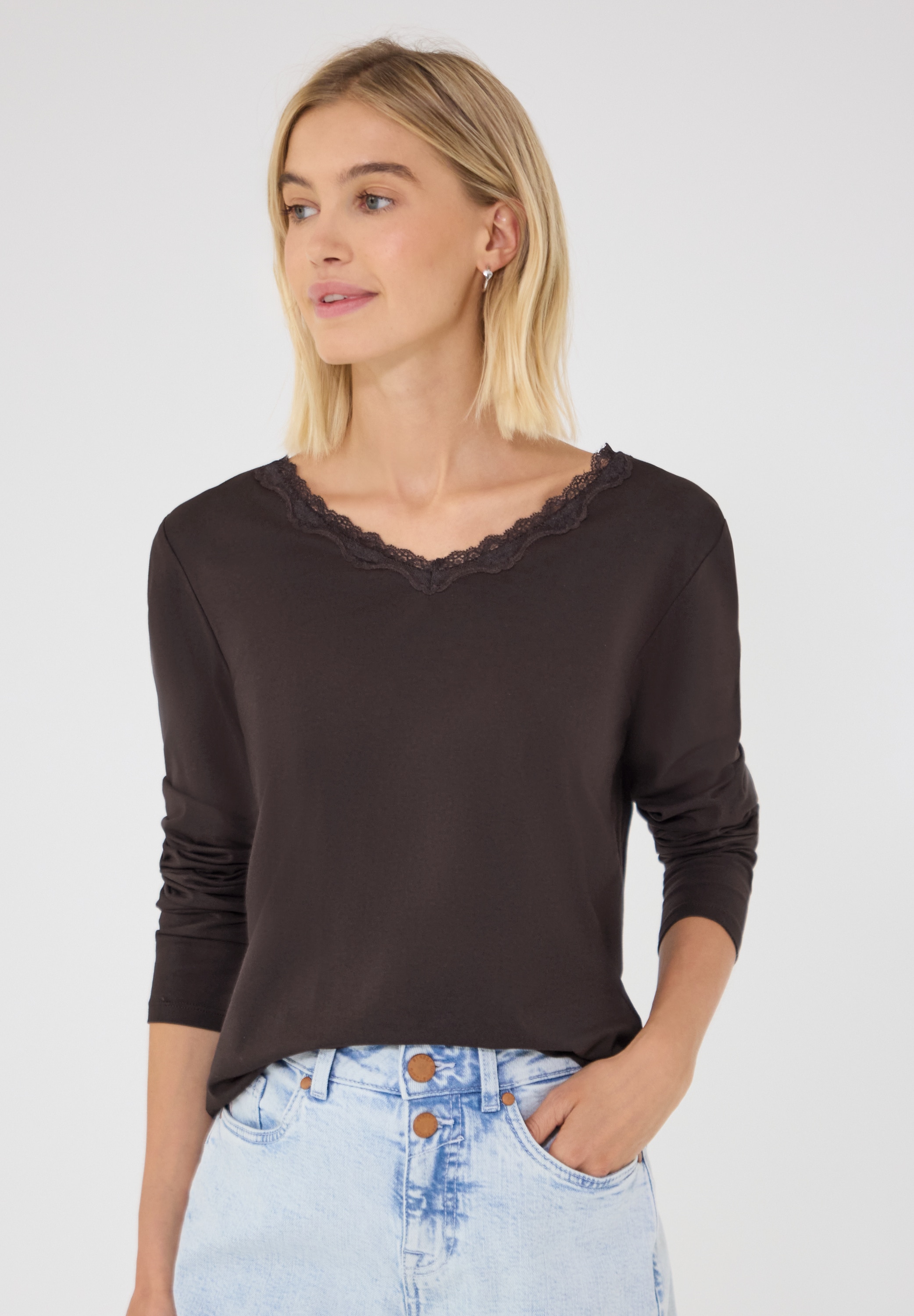 STREET ONE STUDIO Langarmshirt mit Spitzendetails