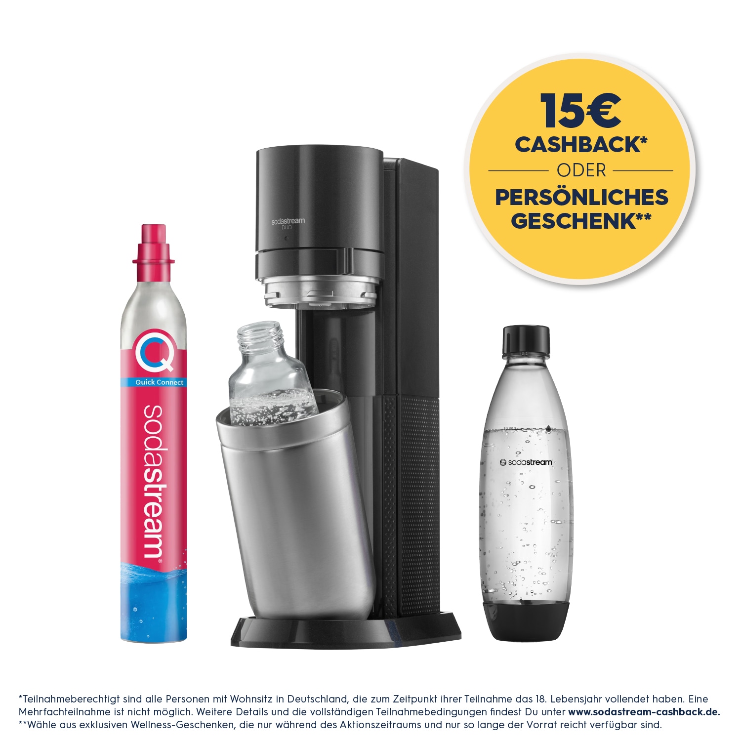 SodaStream Wassersprudler »DUO«, (Set, 4 tlg.), CO2-Zylinder, 1L Glasflasche, 1L...