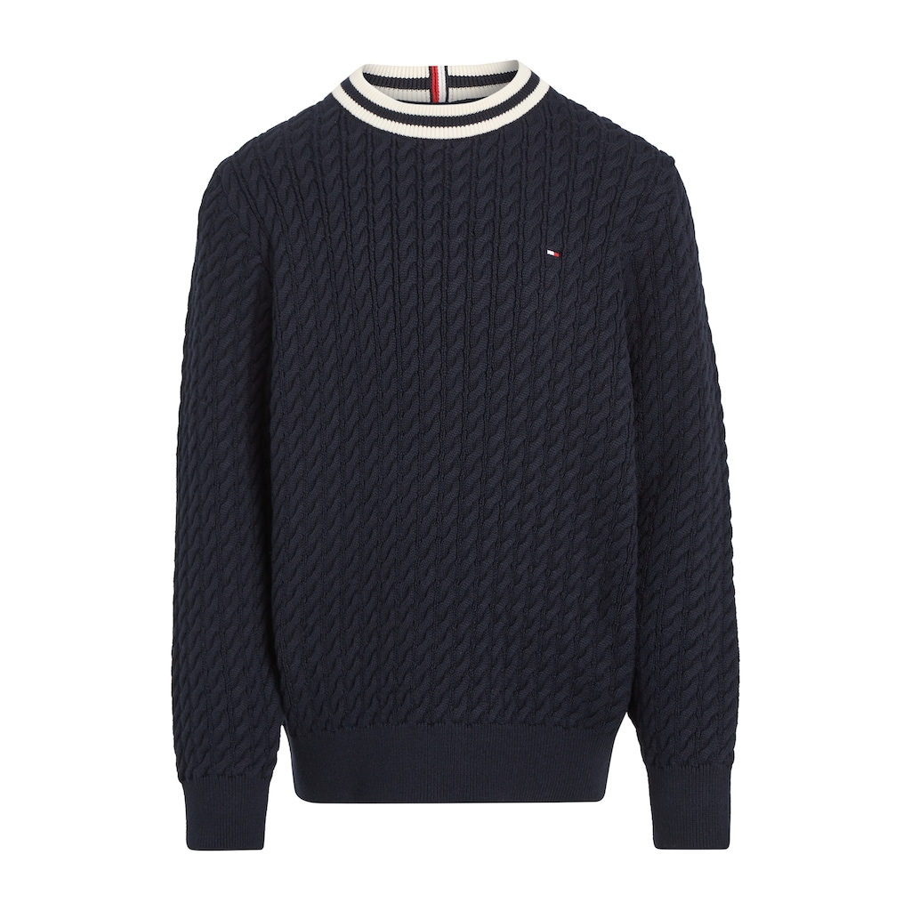 Tommy Hilfiger Rundhalspullover »RINGER CABLE SWEATER«, Kinder bis 16 Jahre, allvover mit Zopfmuster