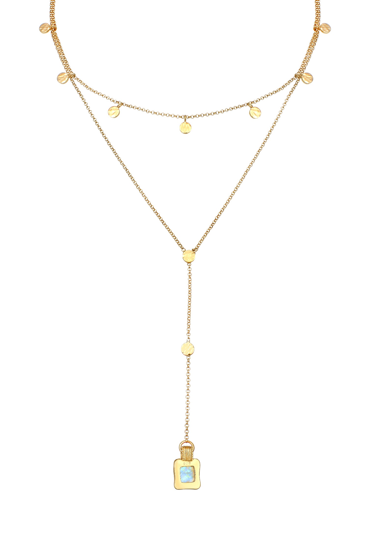 Elli Premium Ketten-Set »Choker + Y-Kette Plättchen Mondstein 925 Silber«