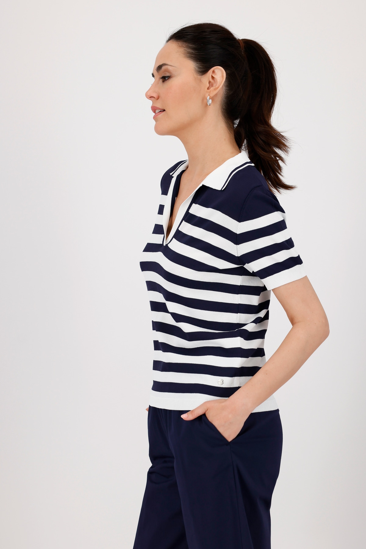 Monari Polokragenpullover »Pullover Polo Ringel«, Mit Rundhalsausschnitt