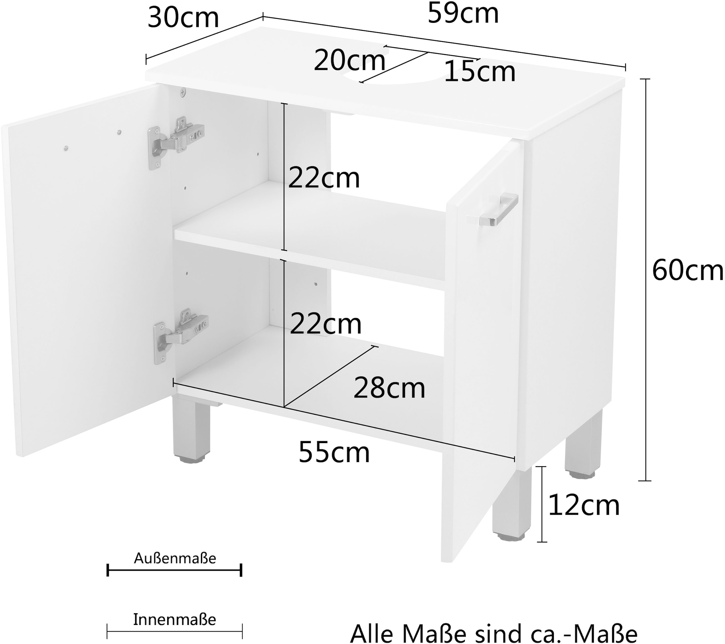 welltime Waschbeckenunterschrank »Florenz,Breite 60cm, 2 Tür, 2 Fächer, mit Siphonausschnitt, MDF-Front«, in verschiedenen Farben erhältlich, Badmöbel, Badschrank, Kommode, Bad