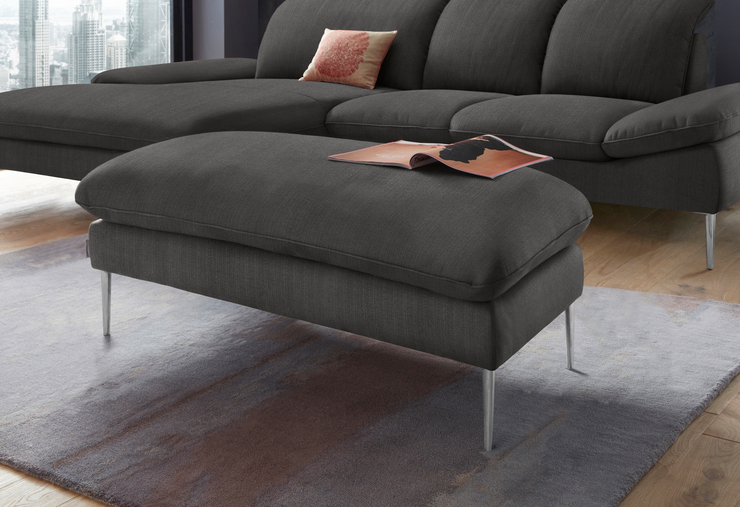 W.SCHILLIG Hocker "enjoy&MORE" Füße Chrom glänzend, Breite 106 cm