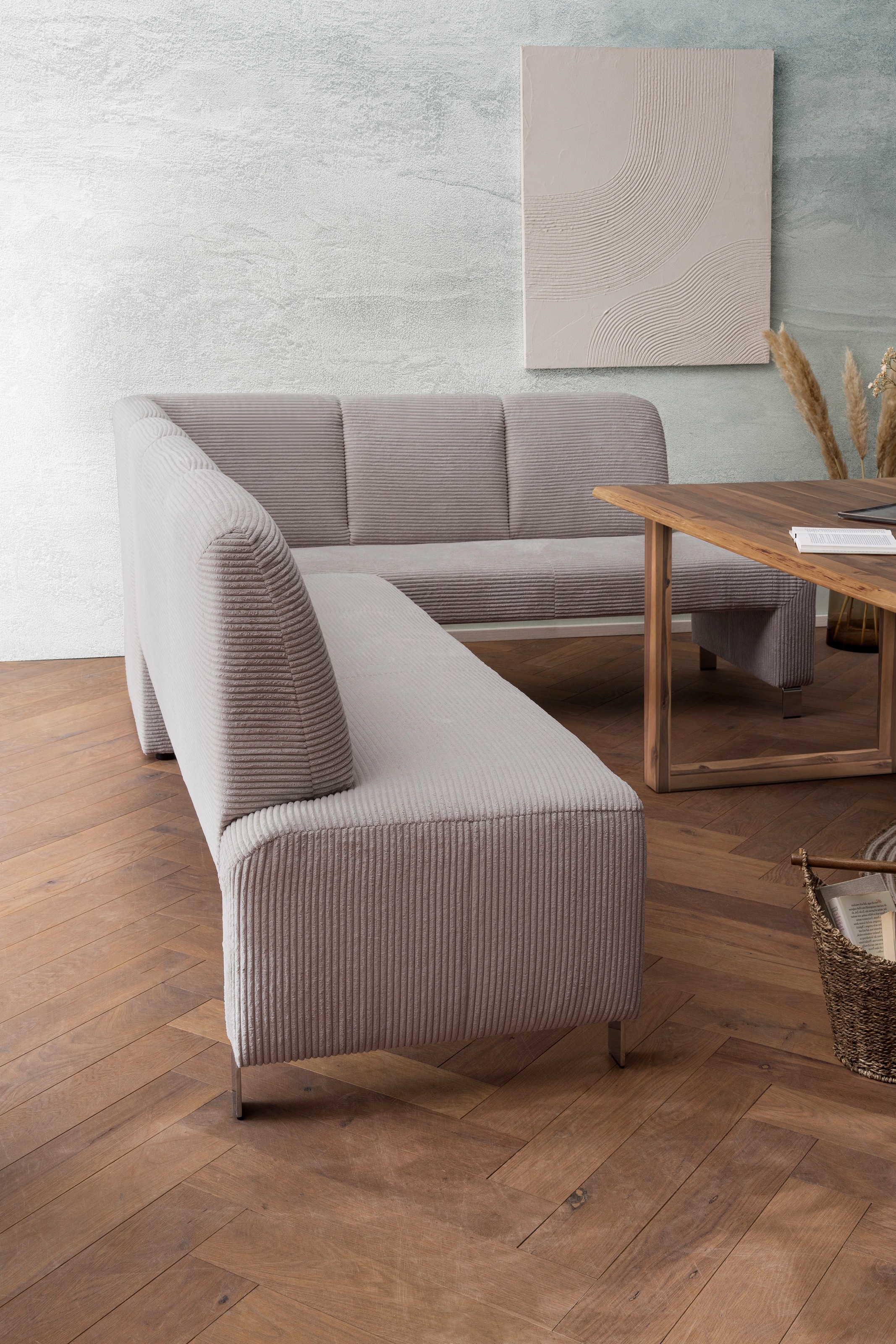exxpo - sofa fashion Eckbank »Intenso, modern, wahlweise in Leder oder Textil, 264/197 cm (B/T)«, hohe Bodenfreiheit, frei im Raum stellbar, hoher Sitzkomfort